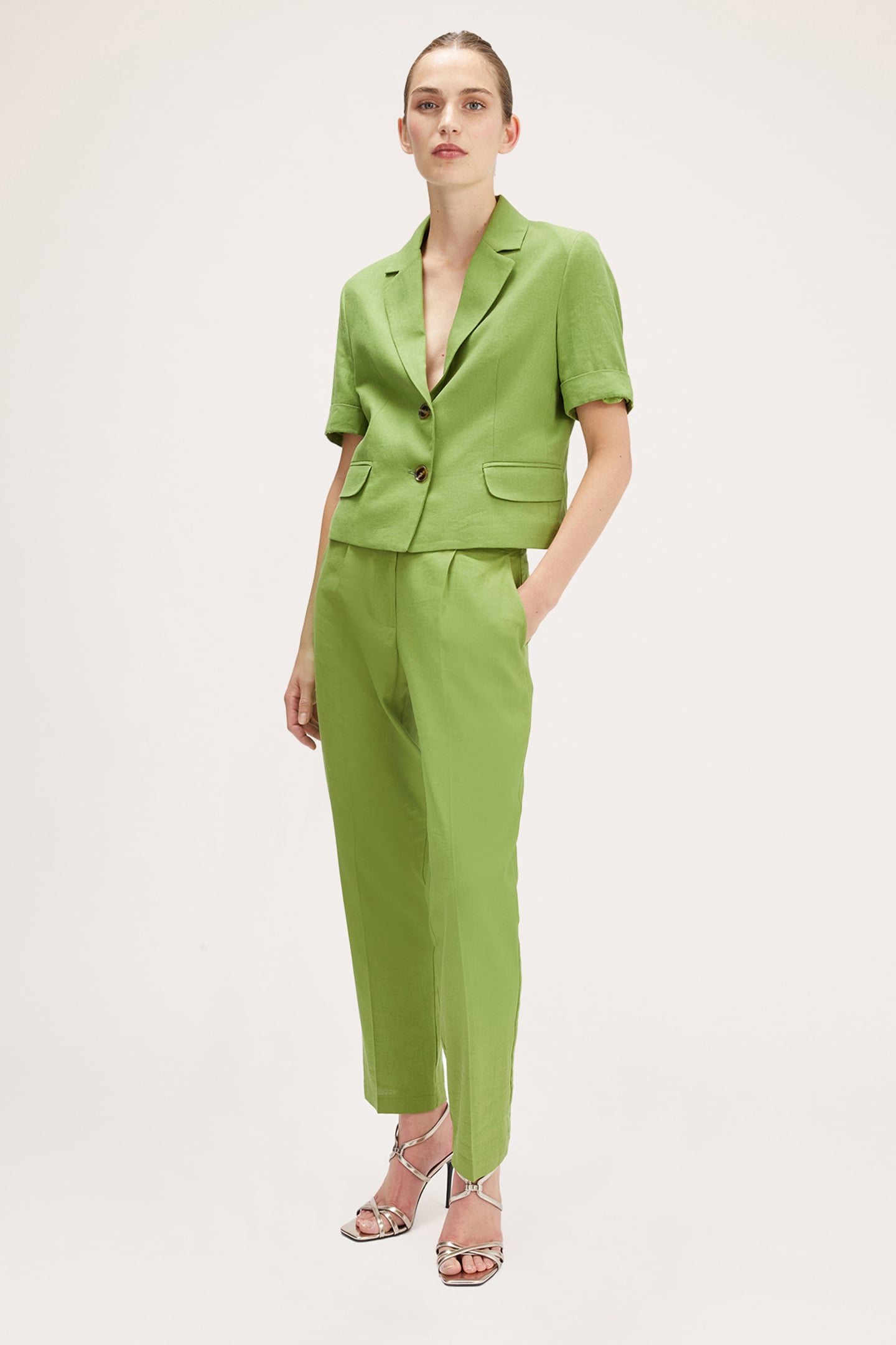 LINEN BLEND SHORT-SLEEVED JACKET GREEN 3