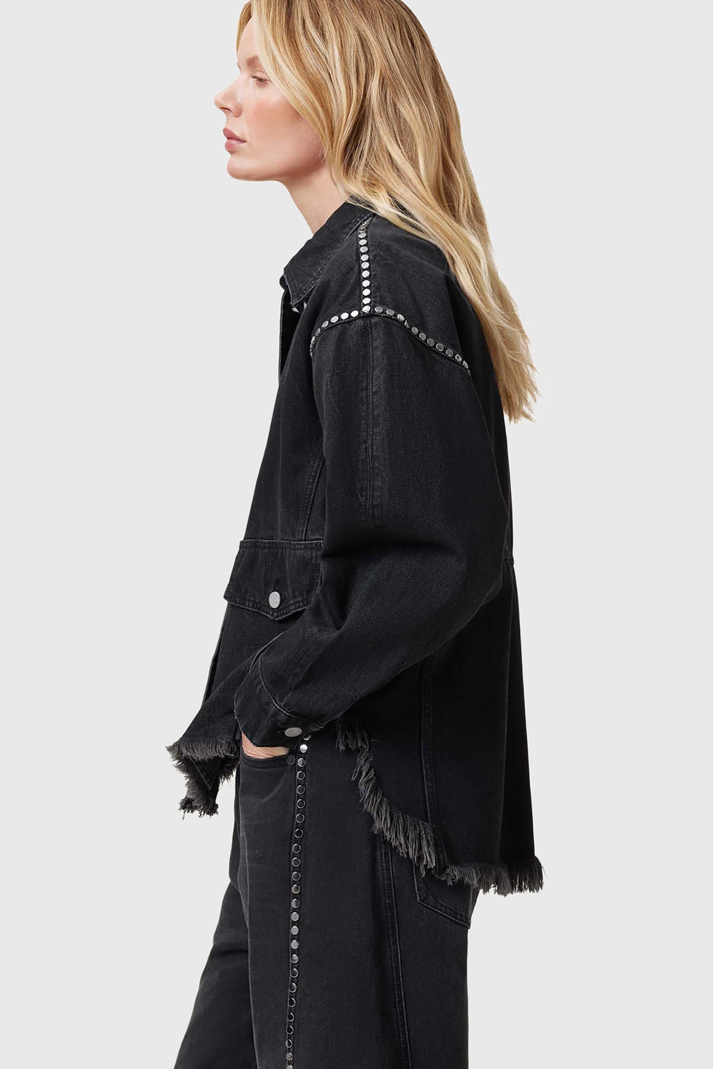 HETTIE STUD SHACKET WASHED BLACK 5