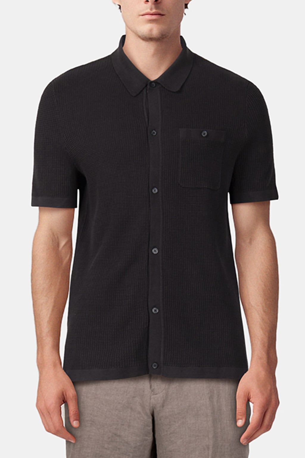 SS BUTTON FRONT CHEST POCKET SWEATER BLACK GREY 1