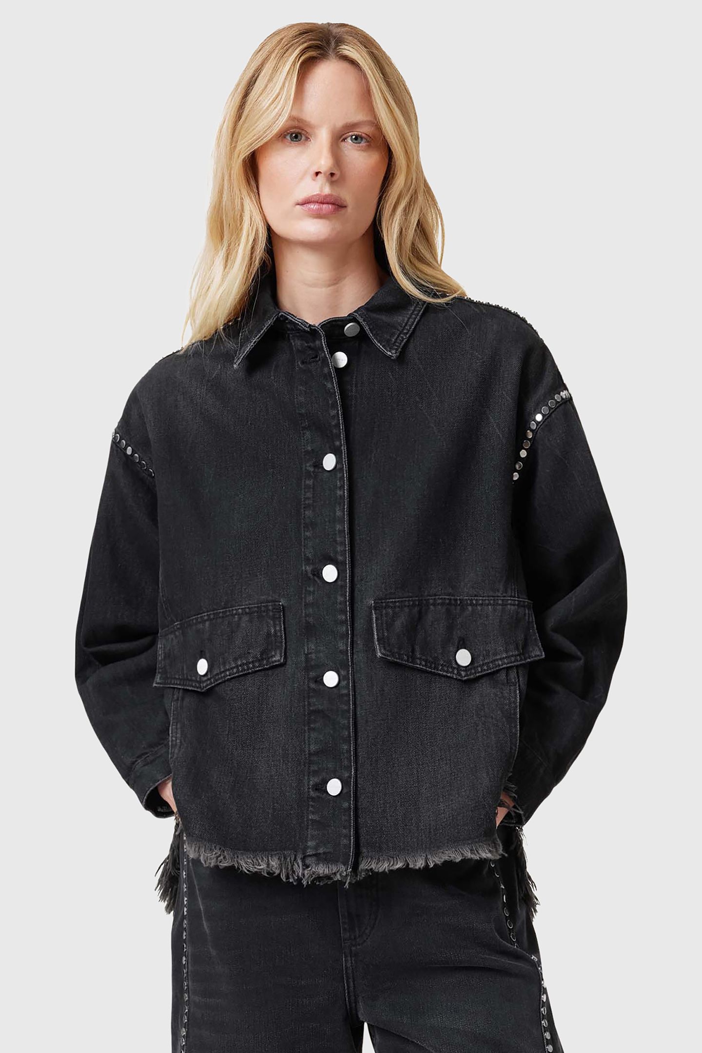 HETTIE STUD SHACKET WASHED BLACK 1