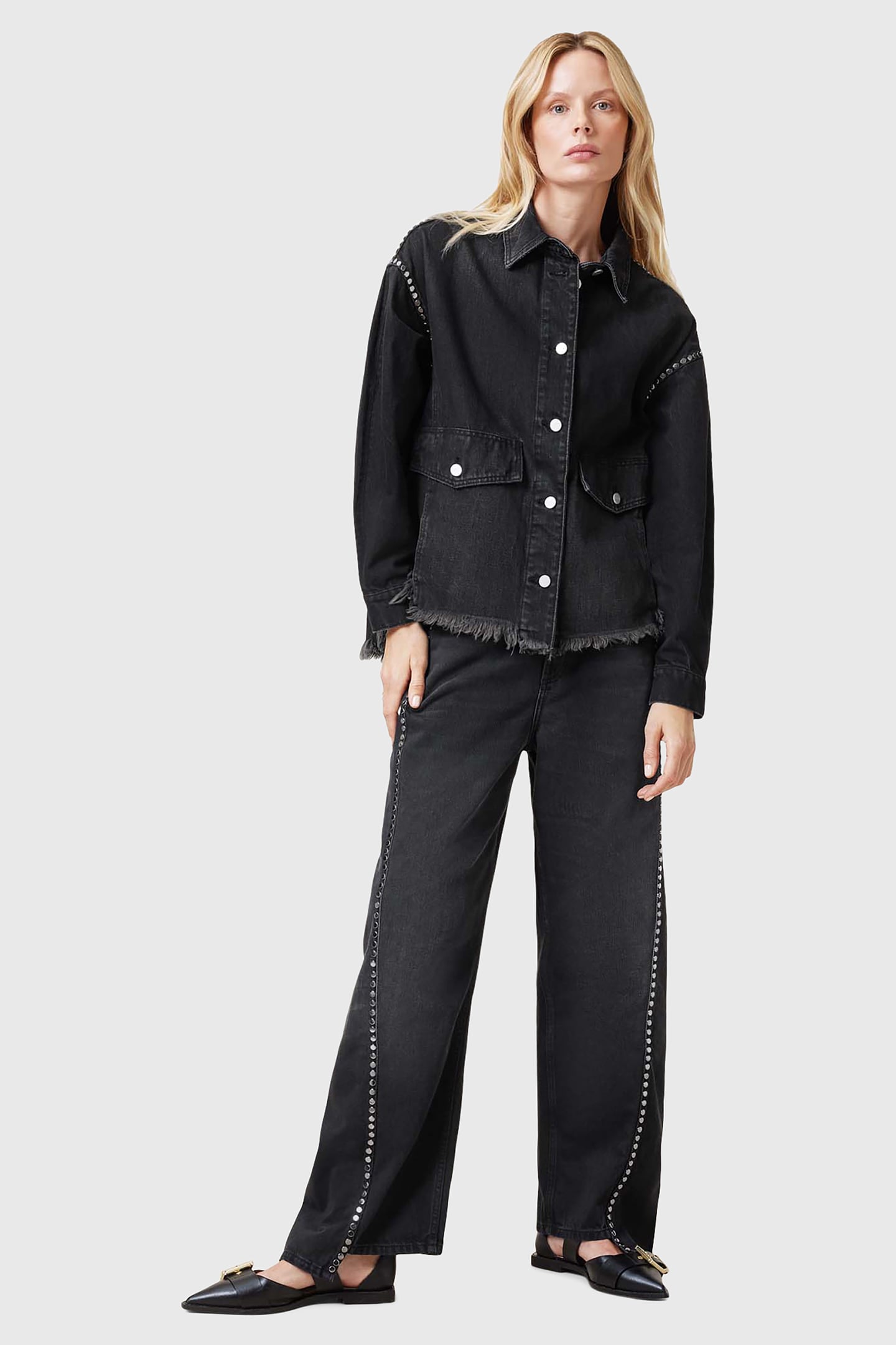 HETTIE STUD SHACKET WASHED BLACK 3