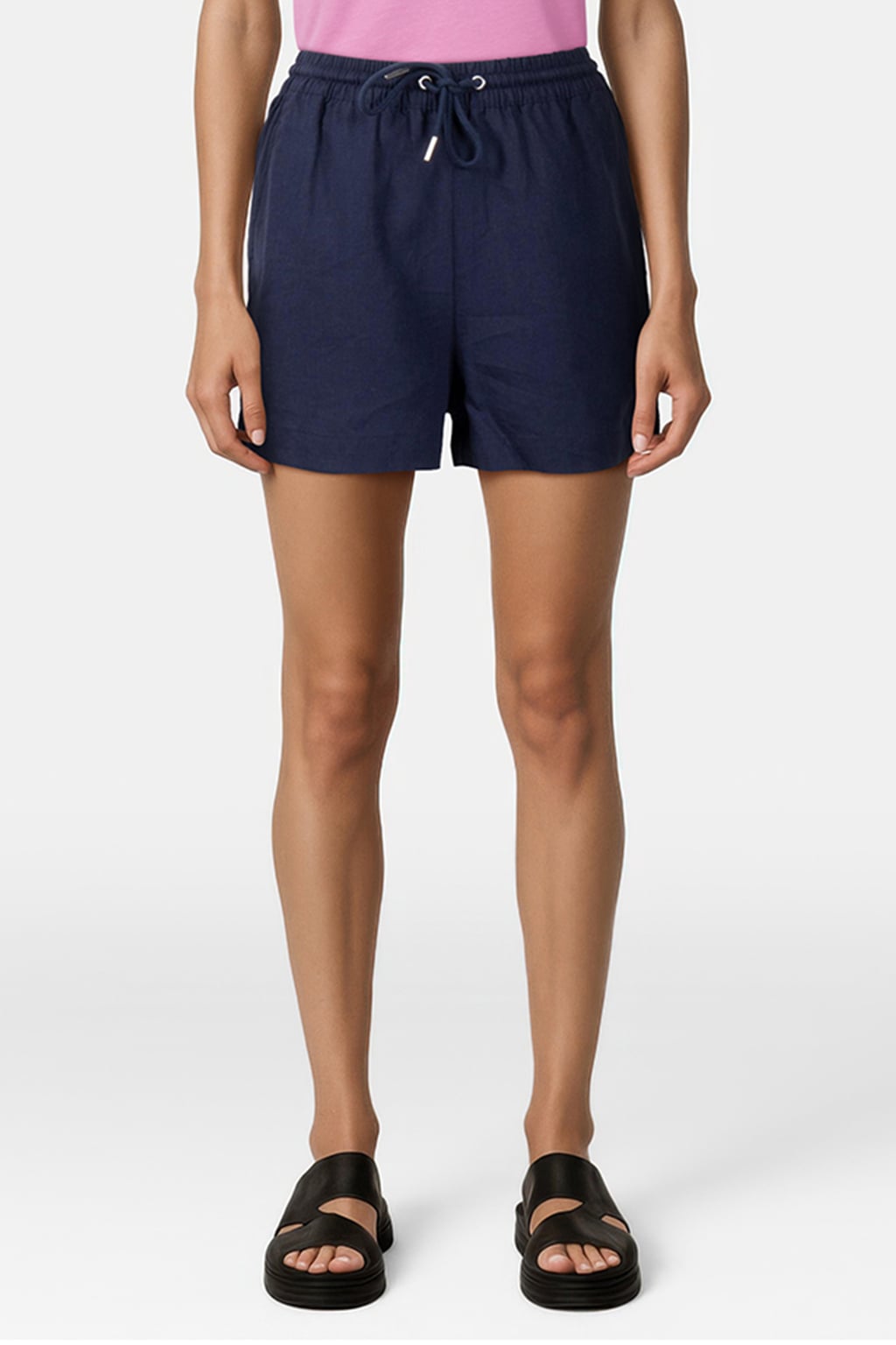 LINEN DRAWSTRING SHORTS — NAVY 1