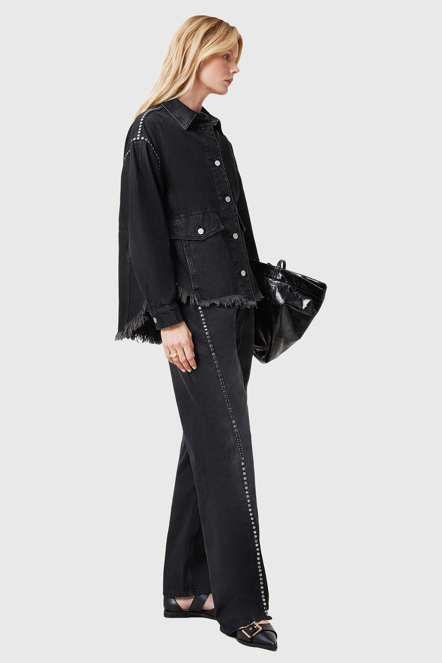 HETTIE STUD SHACKET WASHED BLACK 6