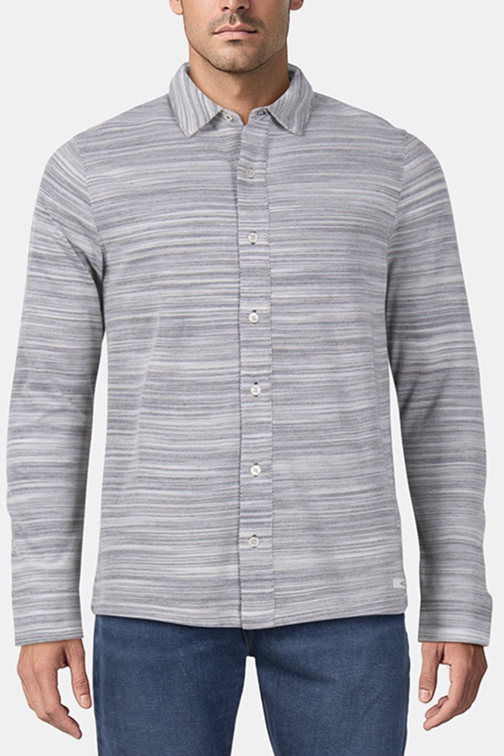 LS SPACE DYED BUTTON FRONT POLO SWAN 1