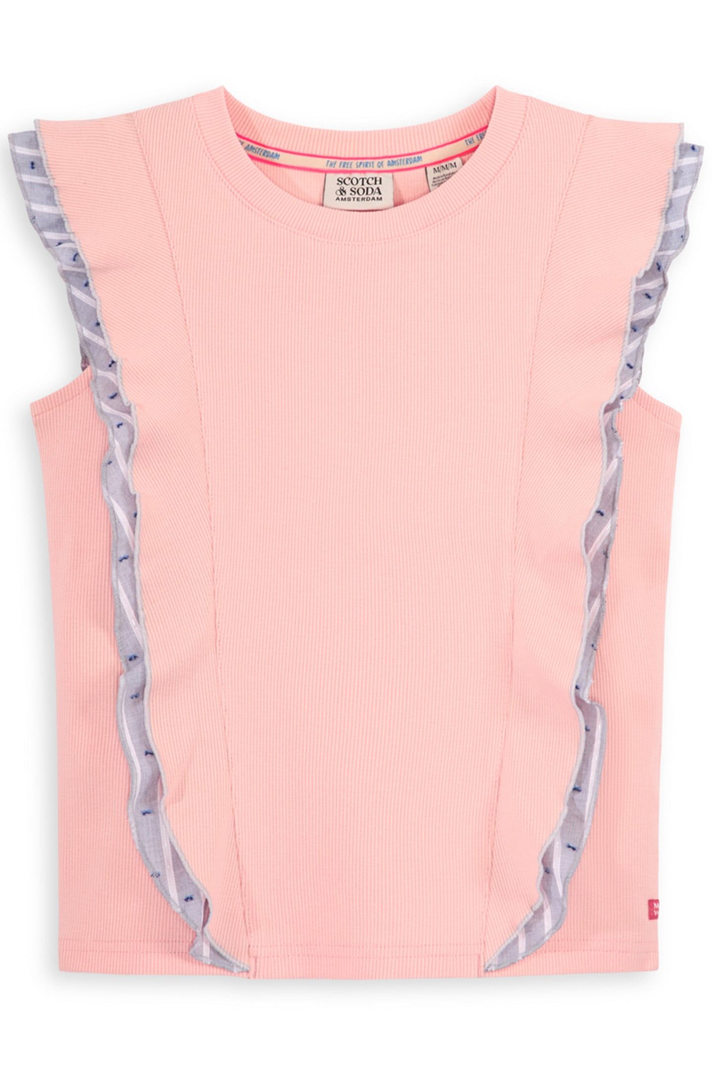 S&S GIRLS DENIM GROUP Y/D RIB RUFFLE FASHION TOP LT PASTEL P 1
