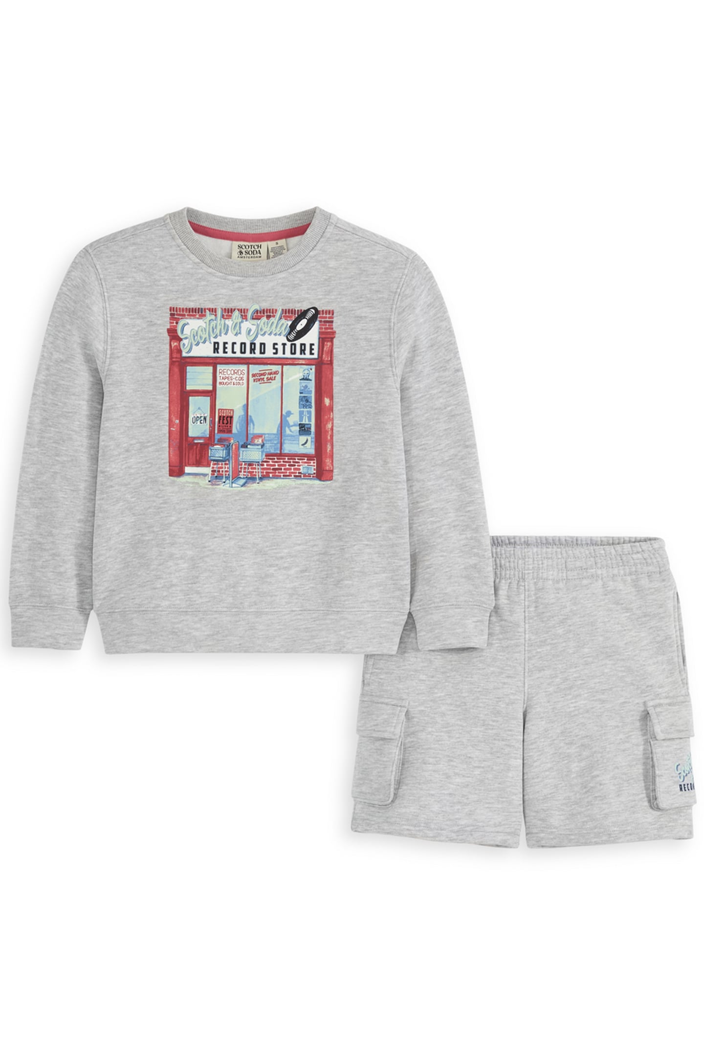 2PC BIG BOYS FLEECE CREWNECK & SHORT SET LIGHT GREY 1