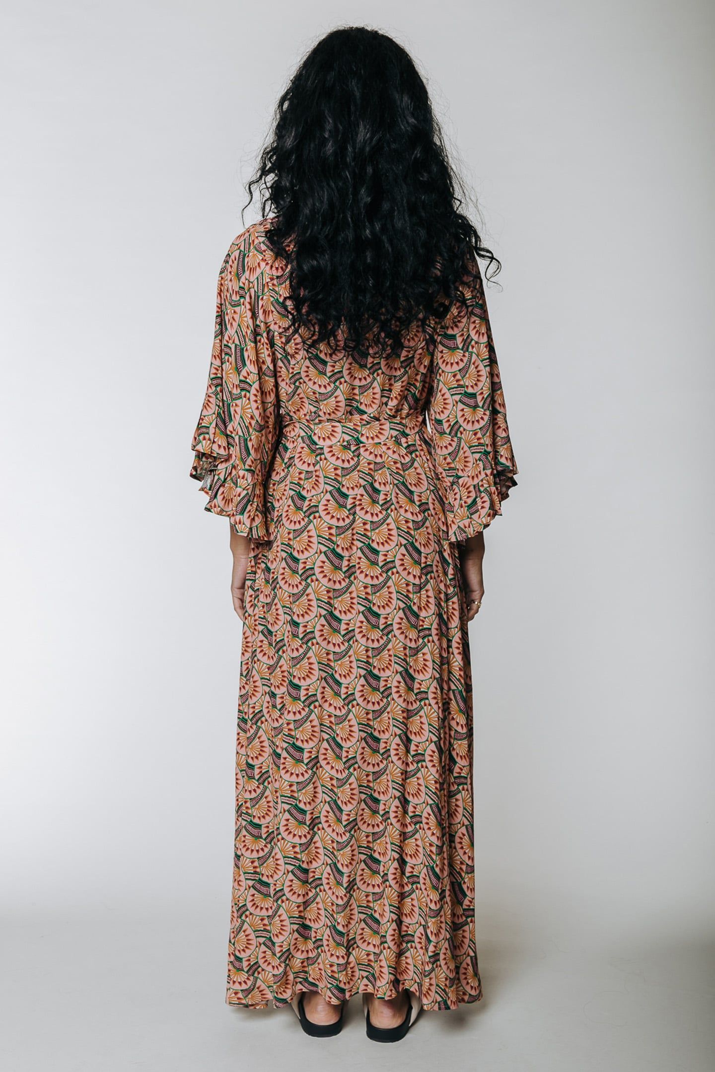 ALICE GRAPHIC FAN MAXI WRAP DRESS VINTAGE PINK 2