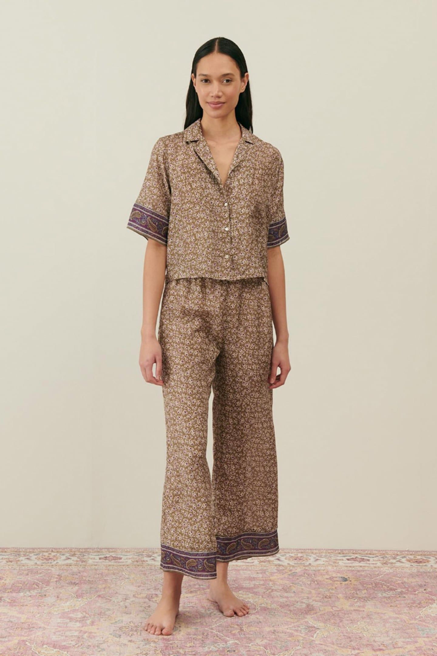 PAJAMAS TOP LOULOU KHAKI FREESIA DREAMS 1