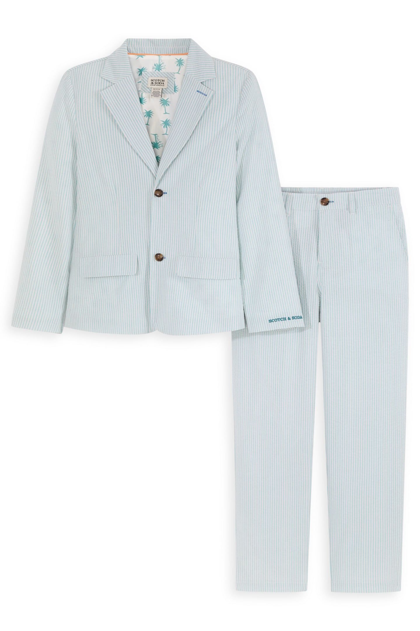 2PC BIG BOYS YD SEERSUCKER JACKET & PANT SUIT SET BLEACHED A 1