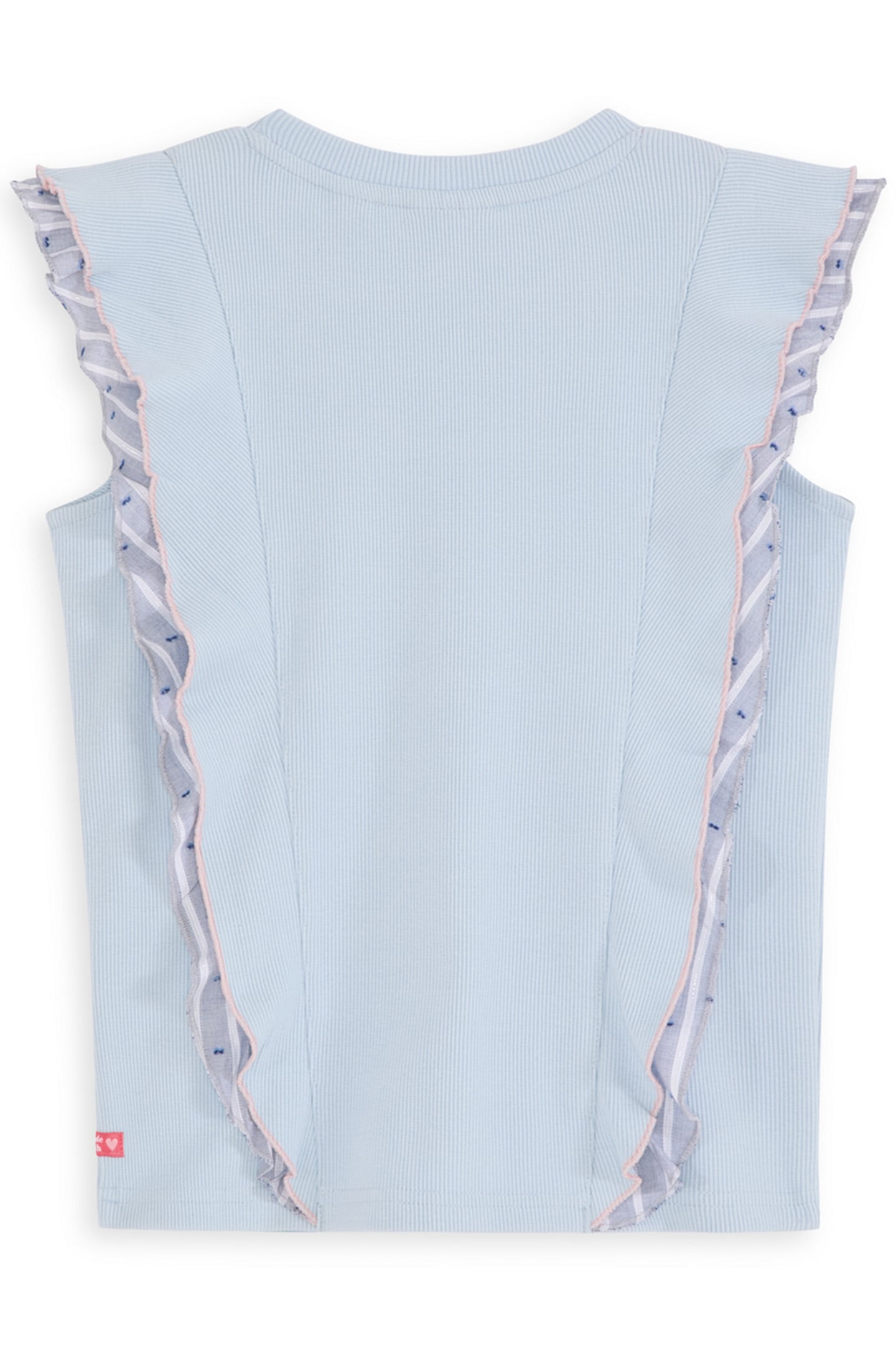 S&S GIRLS DENIM GROUP Y/D RIB RUFFLE FASHION TOP LT BLUE/PAS 2
