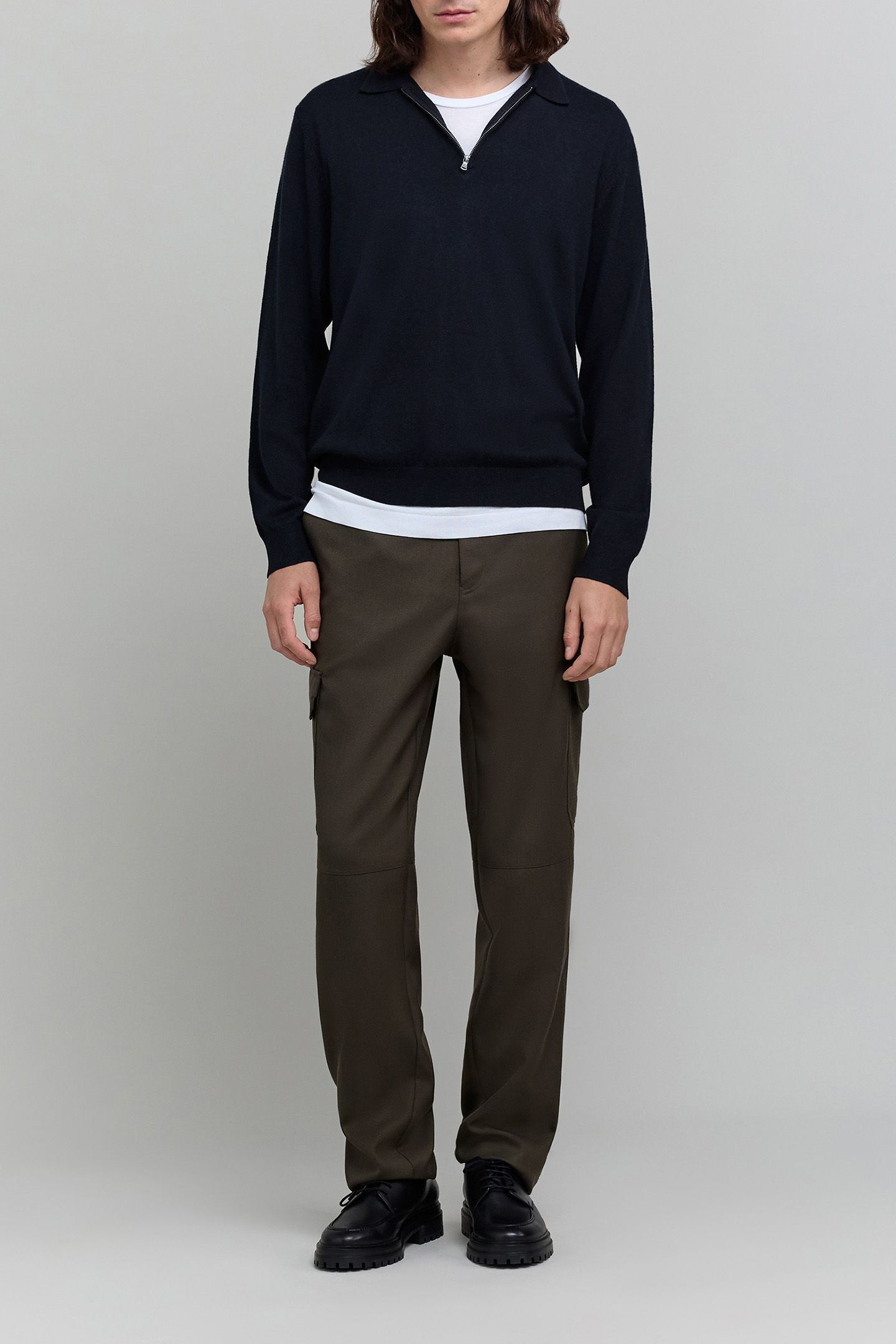 CHARCOAL KNIT ZIP-NECK POLO SHIRT 3
