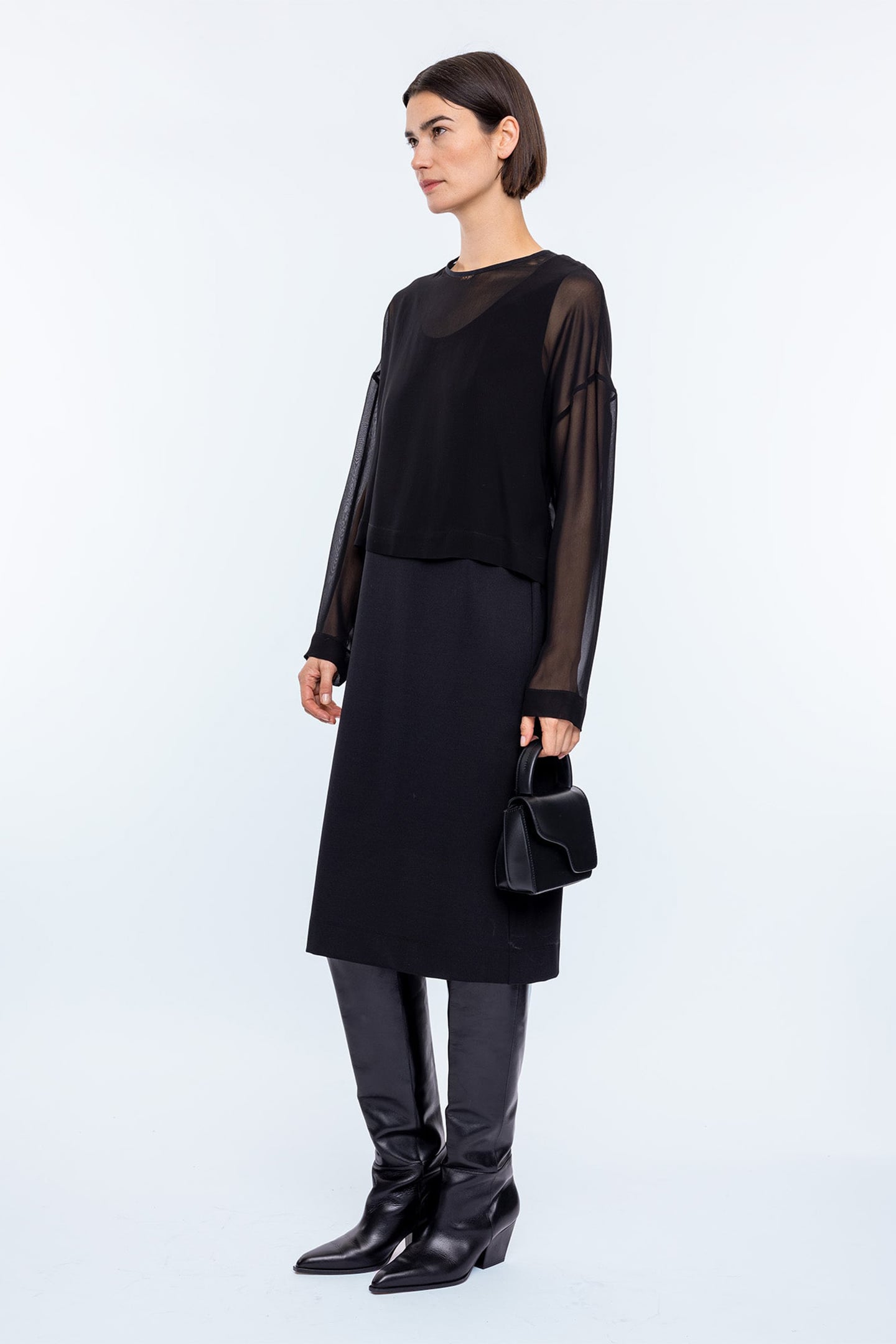 SHEER LAYERED DRESS BLACK 4