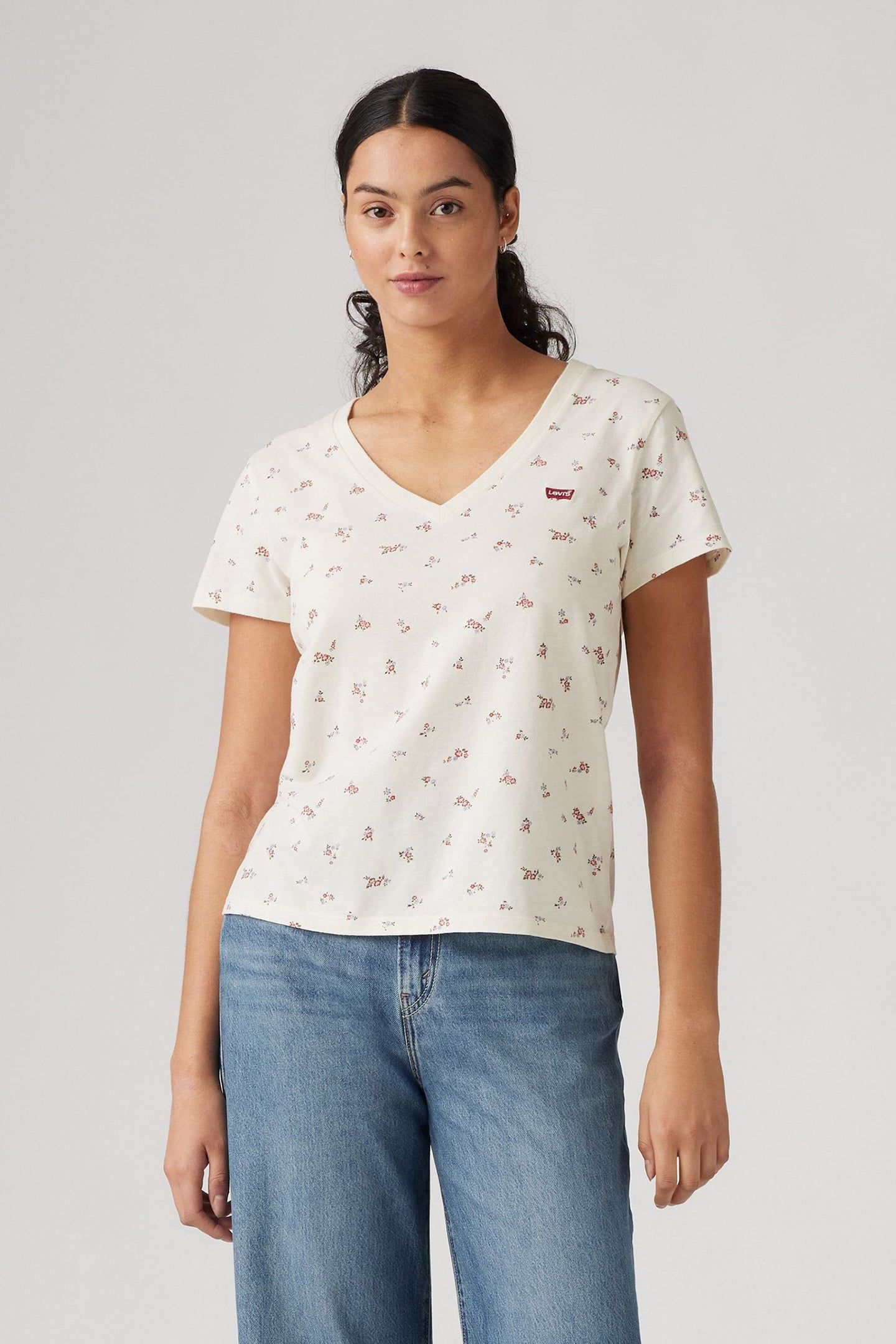 PERFECT VNECK LOU DITSY FLORAL-V4 EGRET COTTON 5
