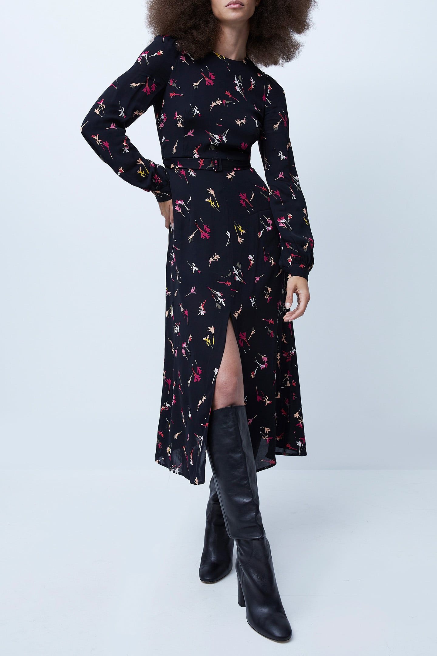 CHIARA DRAPE MIDAXI DRESS BLACK MULTI 1