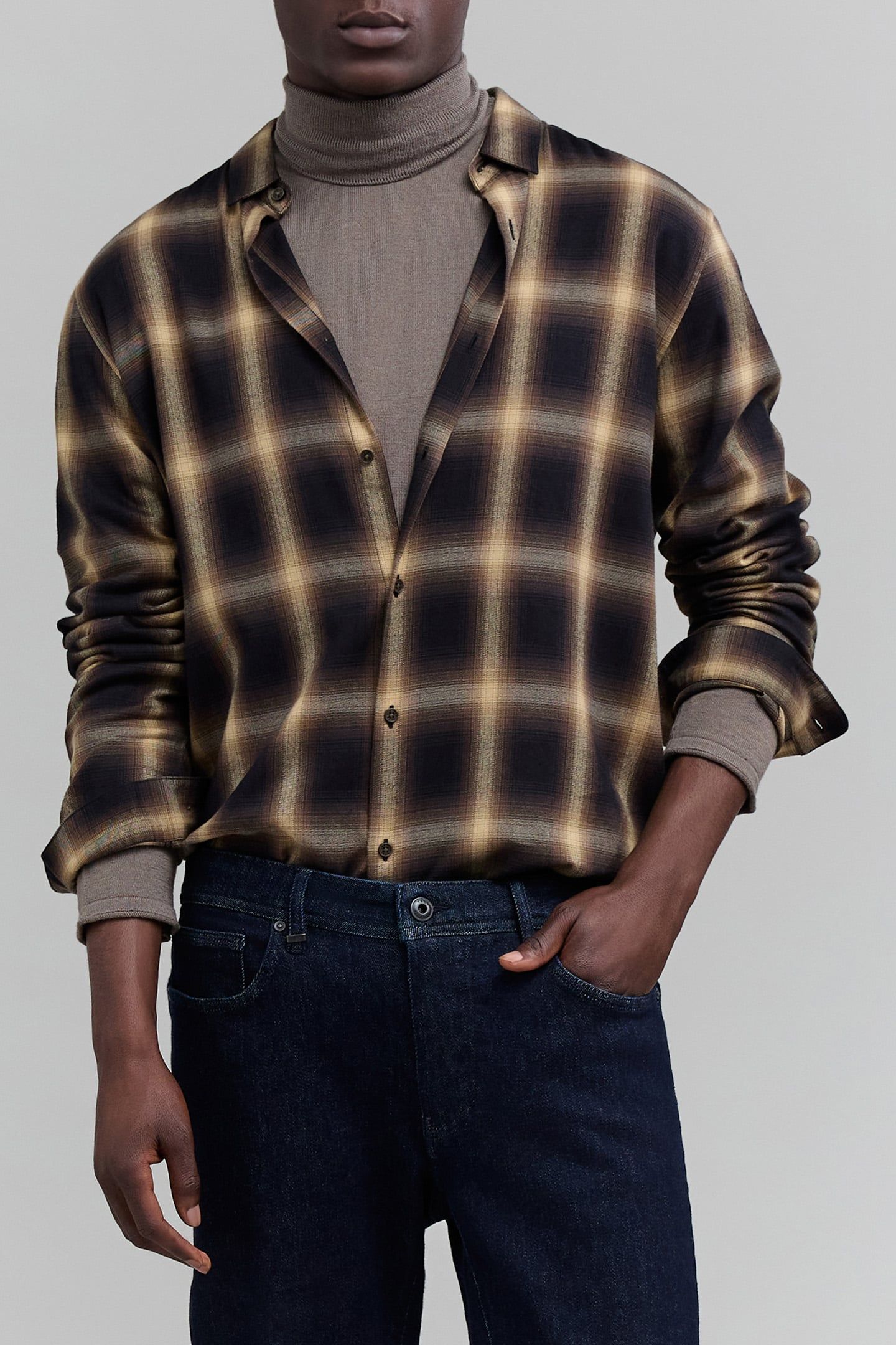SHIRT REGULAR DARK KHAKI CHECK PATTERN HOMME 1