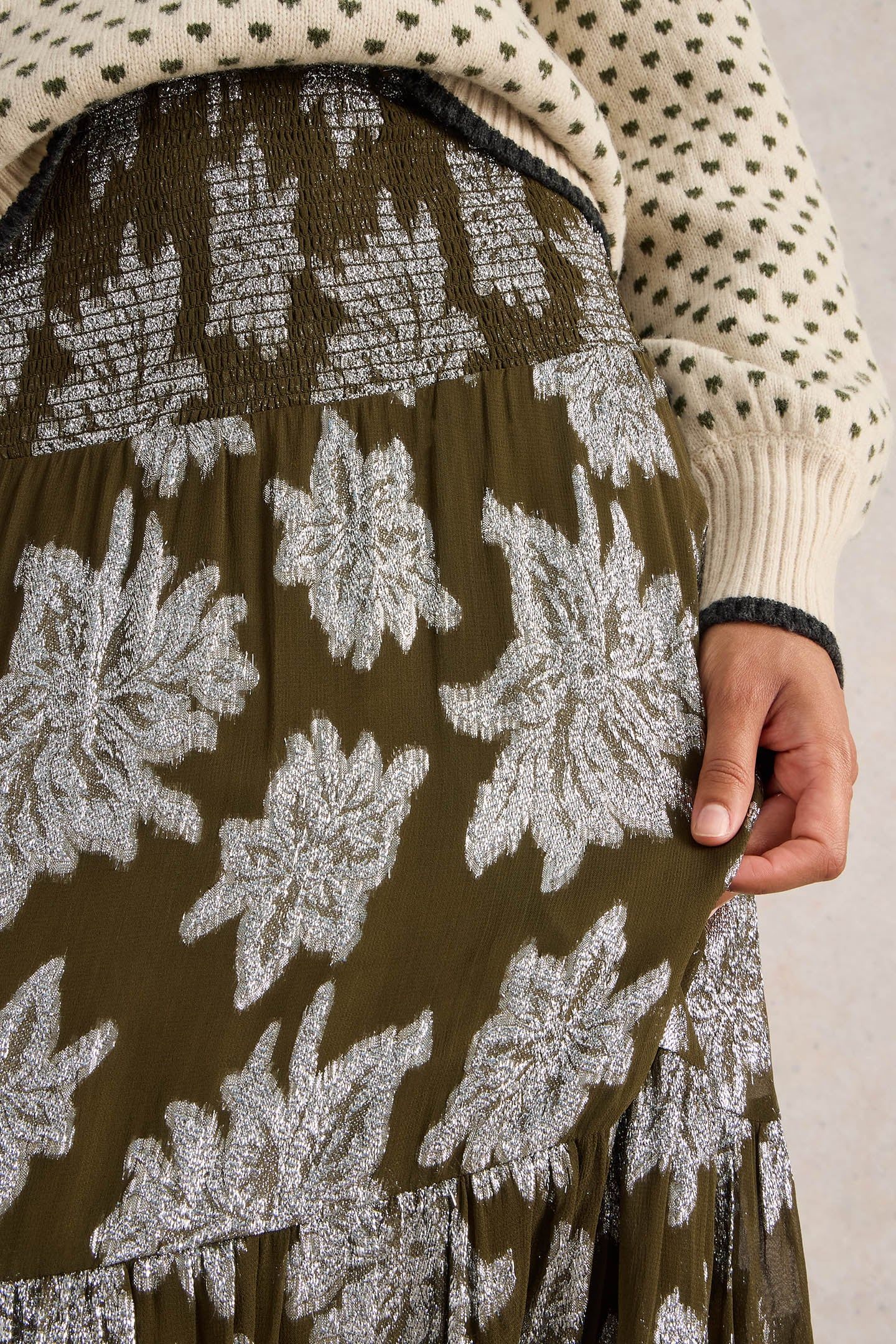 PHOEBE JACQUARD MAXI SKIRT GREEN MULTI 4