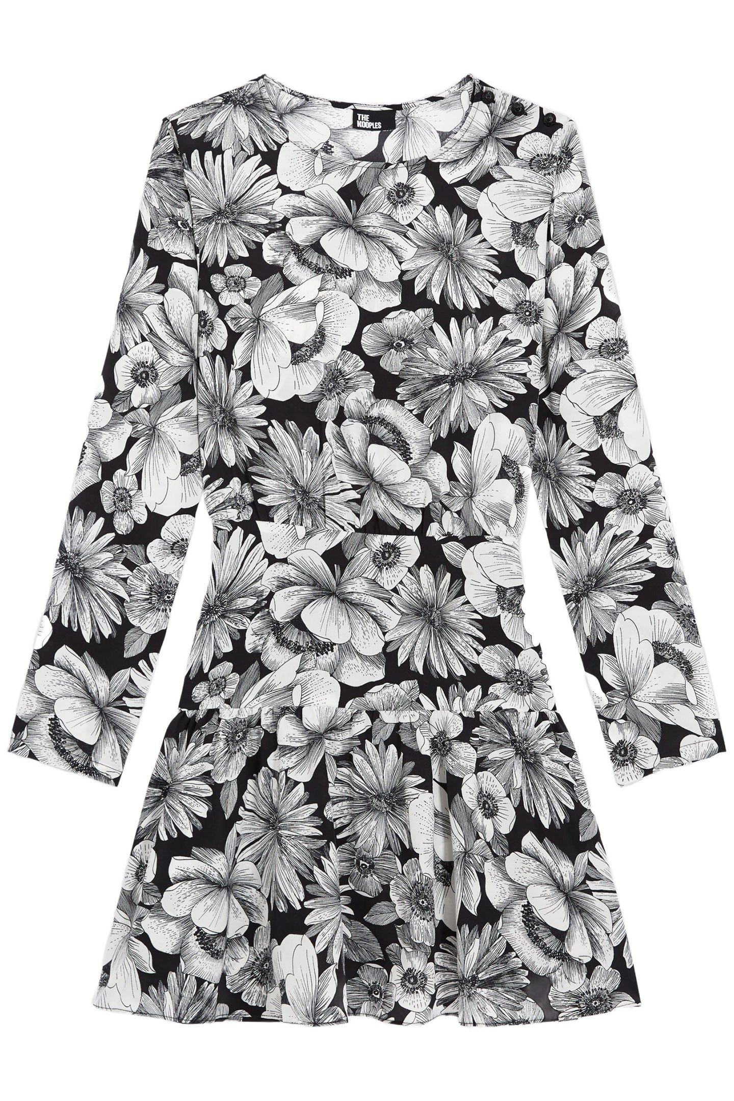 ROMANTIC GARDEN LONG SLEEVE SHORT DRESS BLACK WHITE 5