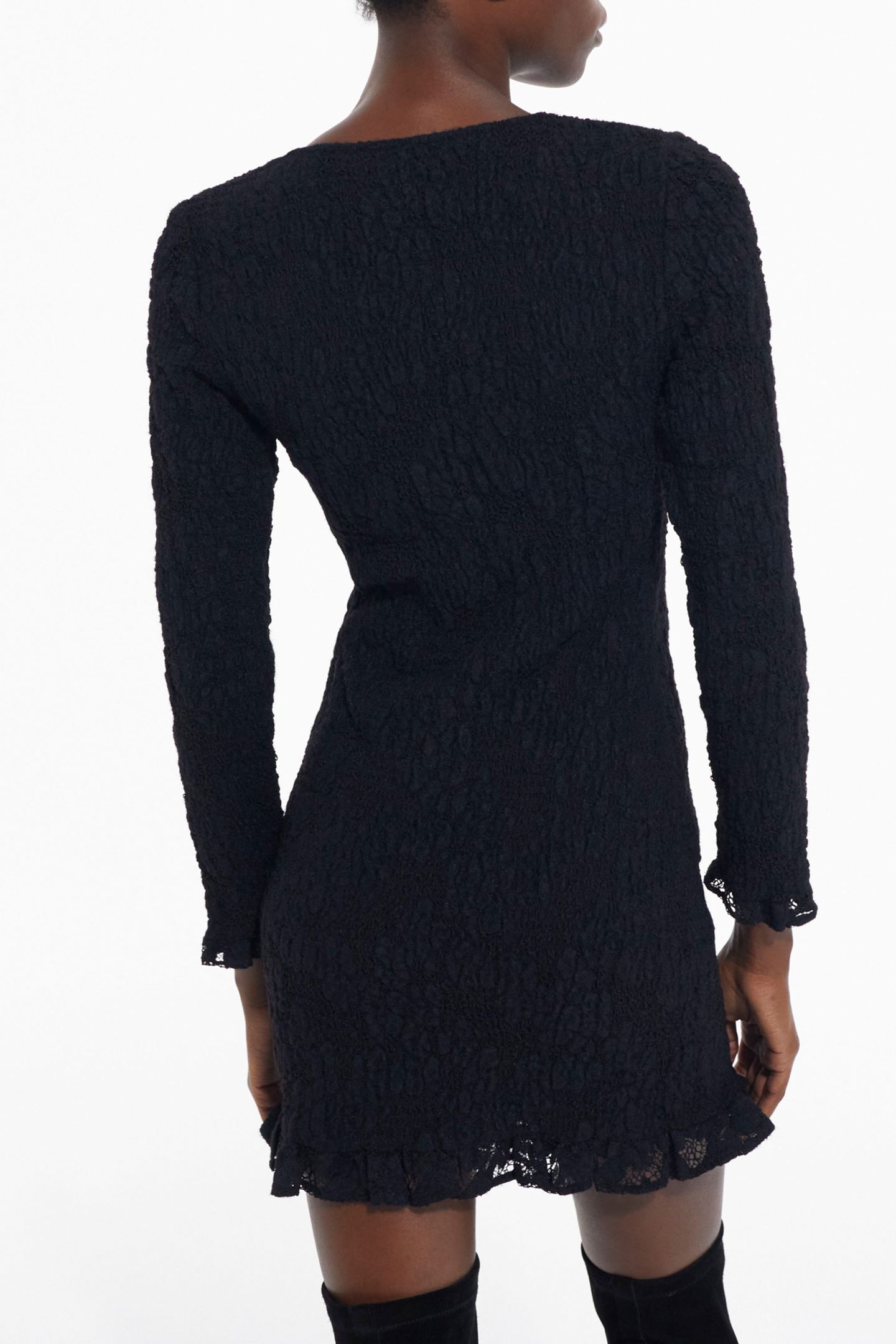 SMOCKED SHORT DRESS WITH LONG SLEEVES BLACK 2