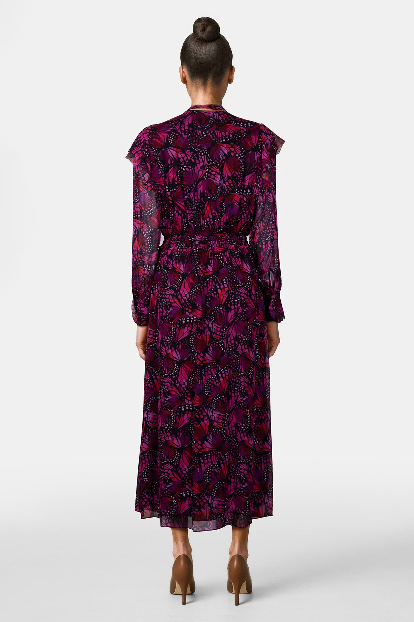 LONG BUTTONED DRESS WITH LAVALIERE COLLAR PINK 2