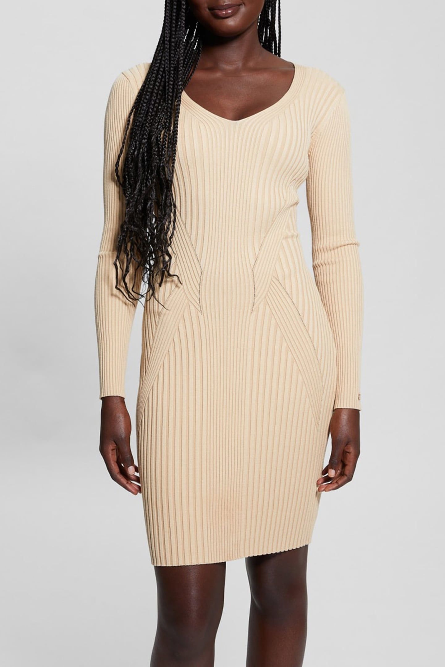 GUESS ECO ES ISABELLA LS DRESS TRAVERTINE SAND MULT 7