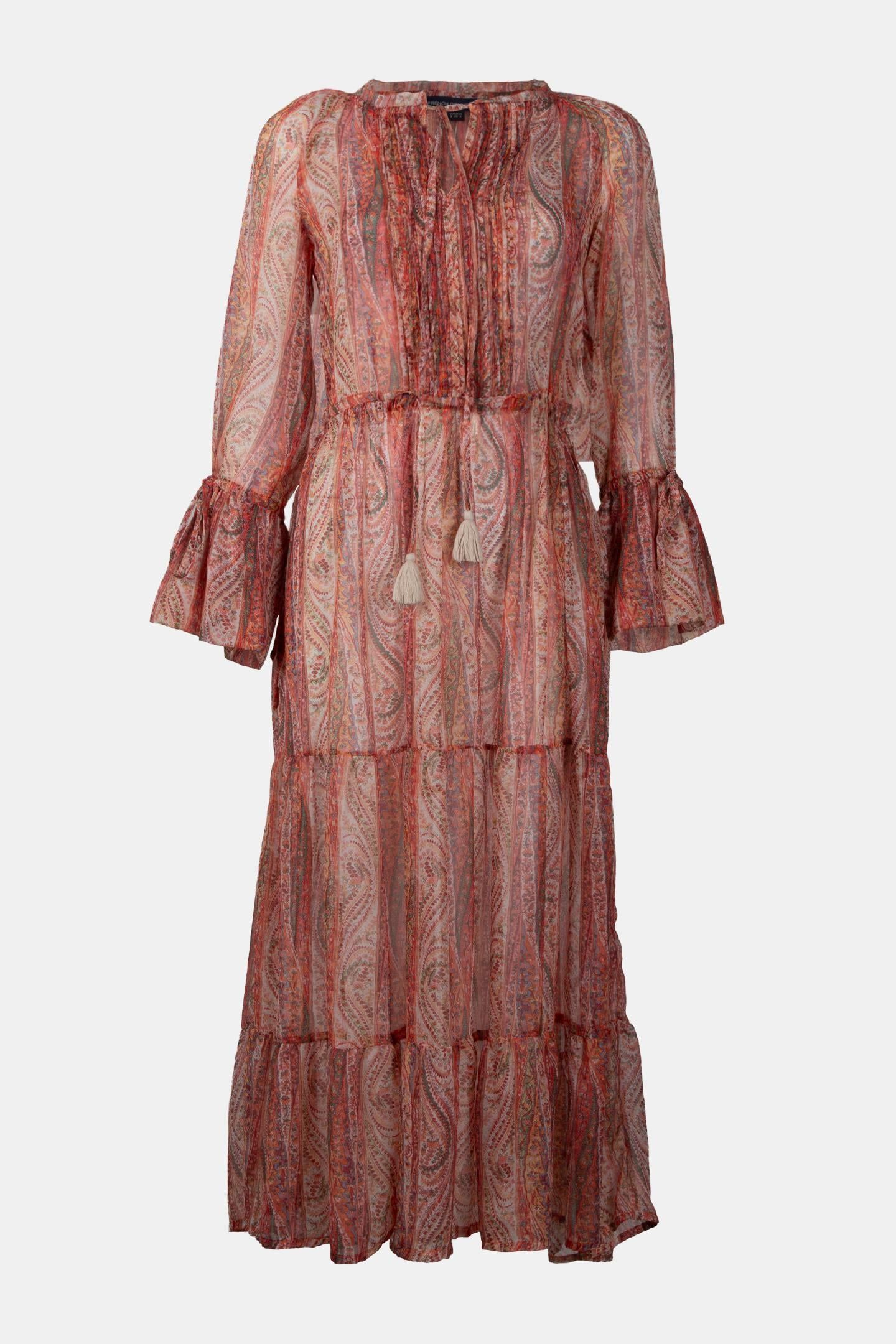 MALIKA SHEER L/S TIE NK MAXI ORANGE 3