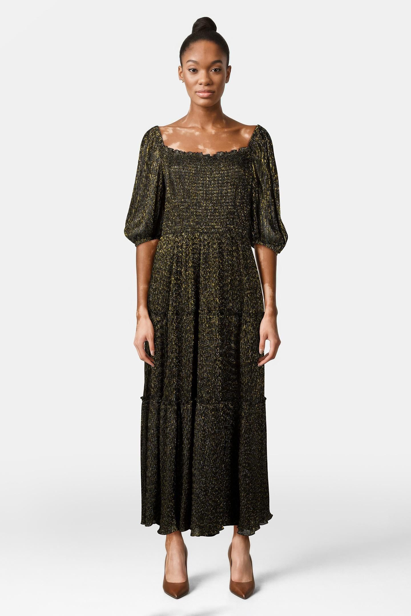 SHIMMER SPARKLE SMOCKED DRESS BLACK 1