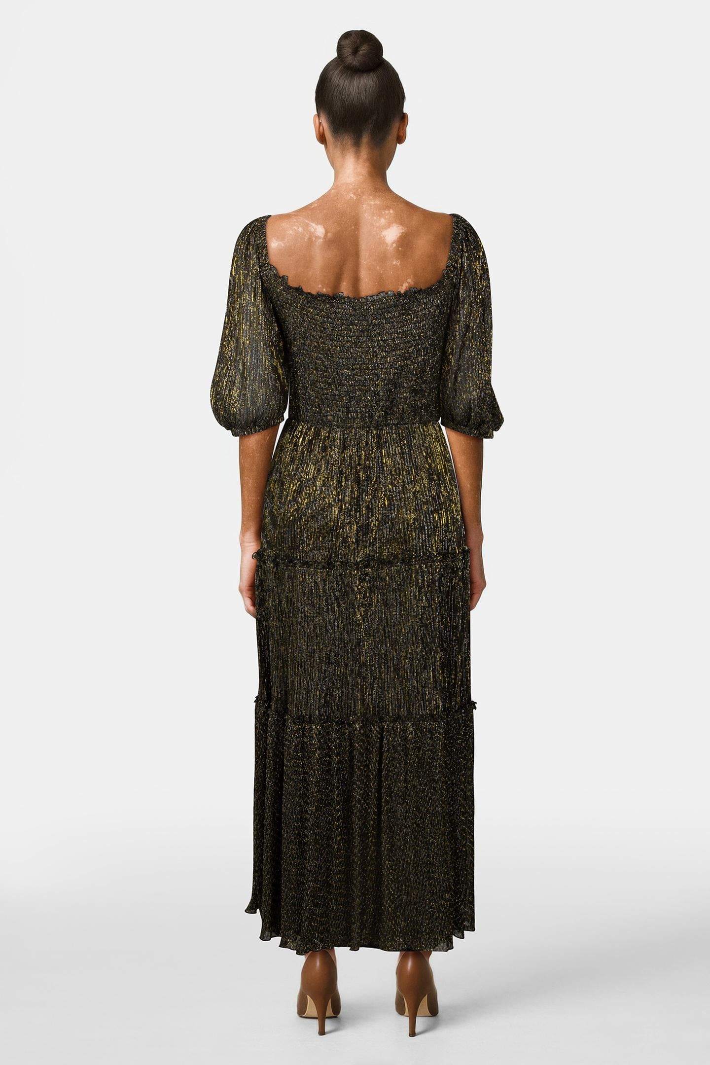 SHIMMER SPARKLE SMOCKED DRESS BLACK 2