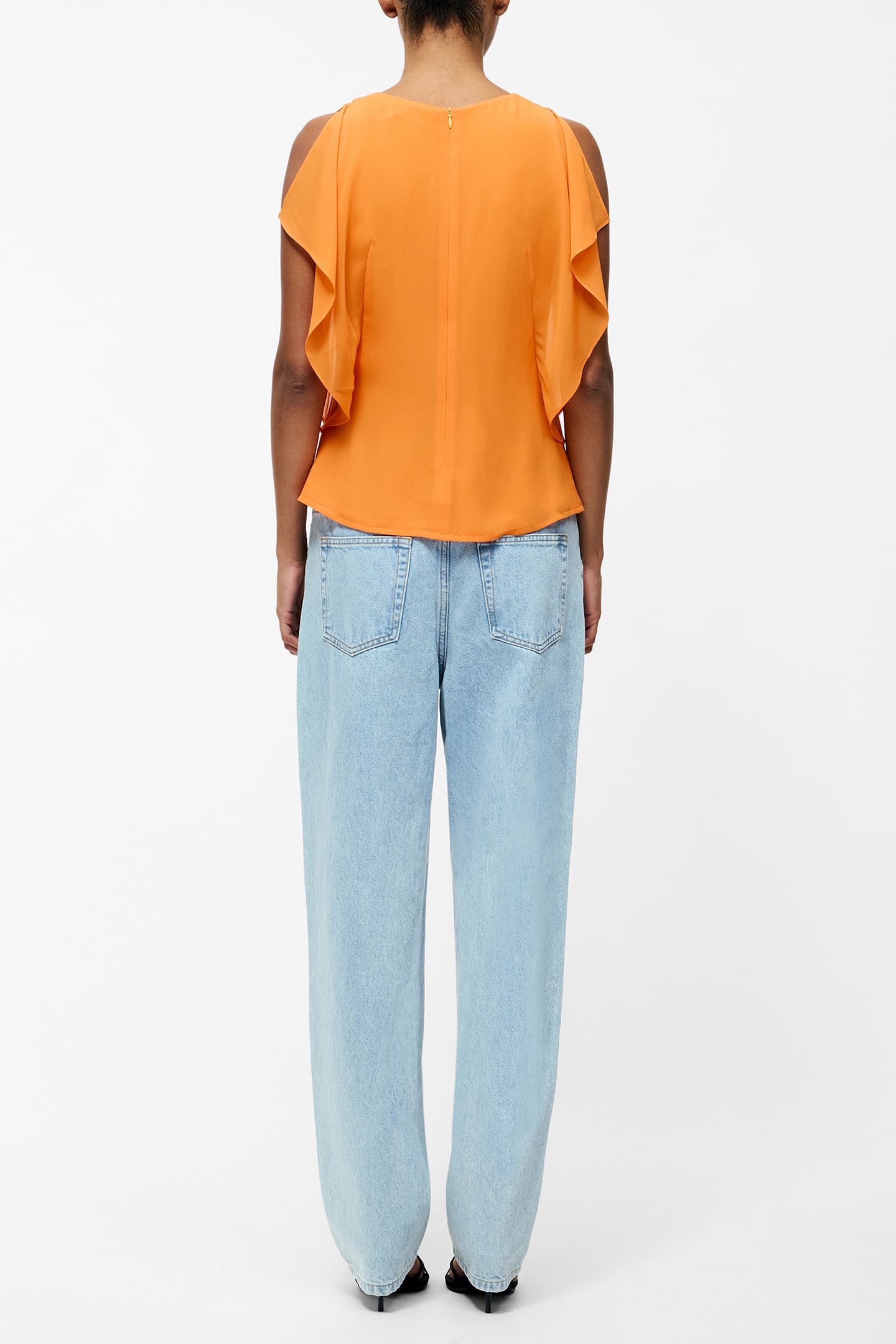 EDEN GEORGETTE FLUTTER SLV TOP PAPAYA ORANGE 2