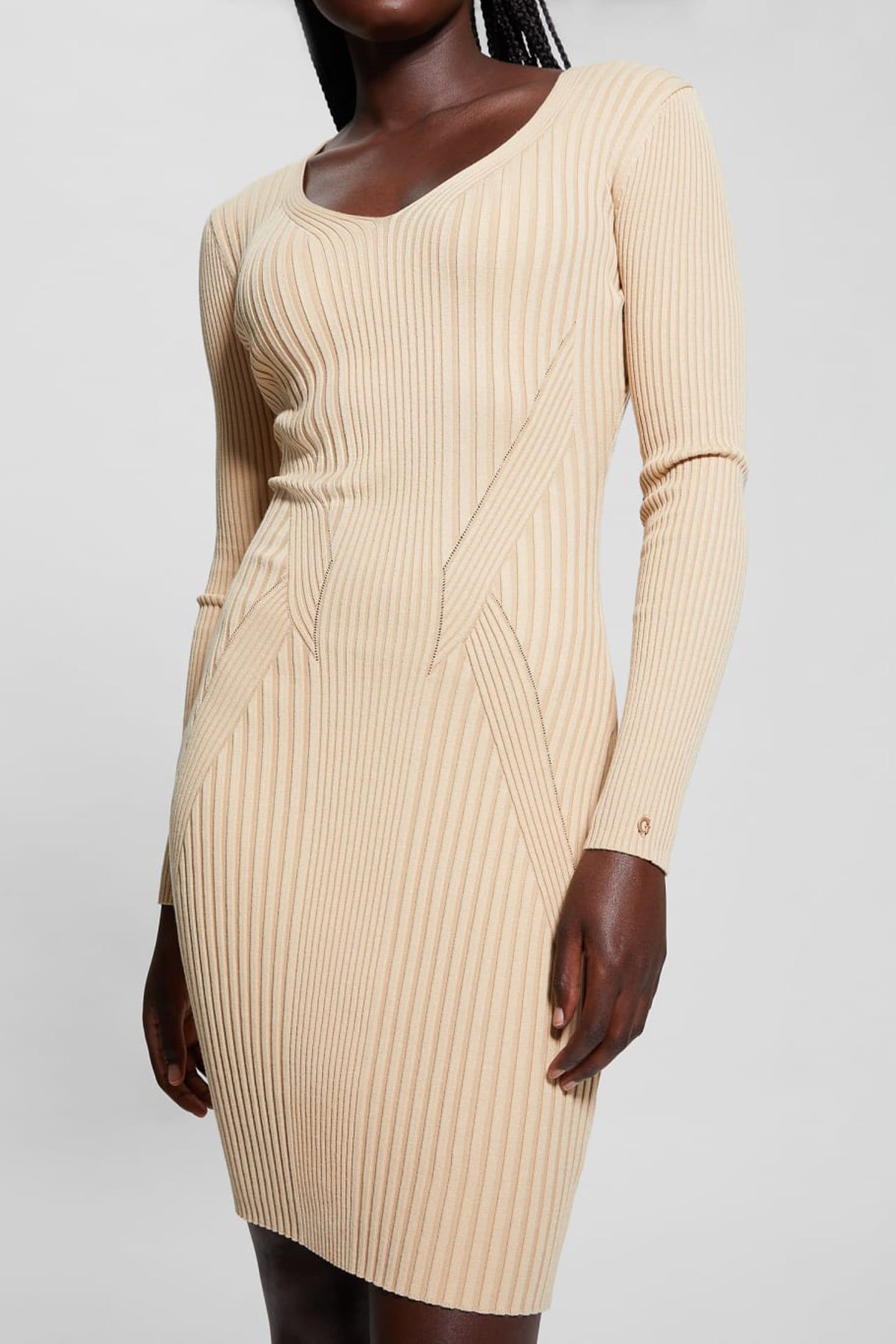 GUESS ECO ES ISABELLA LS DRESS TRAVERTINE SAND MULT 8