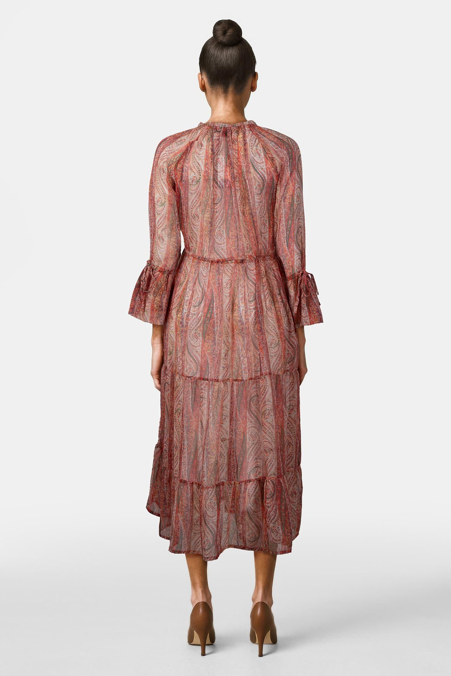 MALIKA SHEER L/S TIE NK MAXI ORANGE 2
