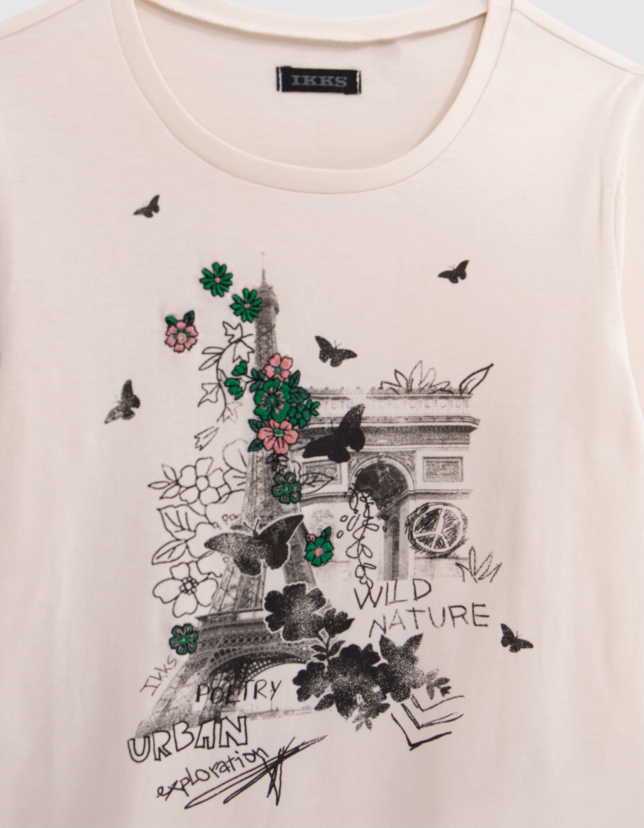 GIRLS' ECRU ORGANIC COTTON EMBROIDERED FLOWERS T-SHIRT 4