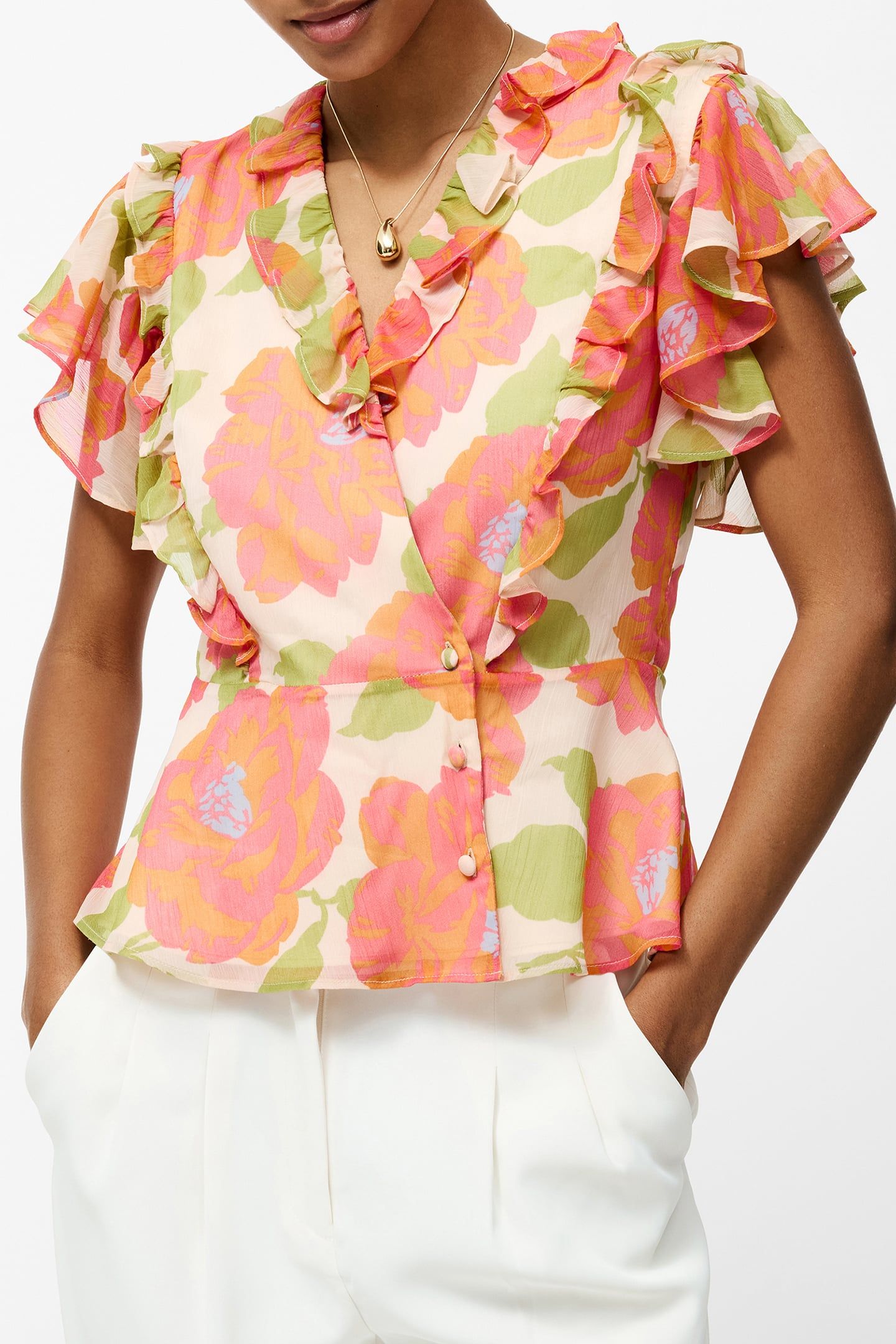 LOUISA HALLIE CRINKLE BLOUSE ORANGE MULTI 1