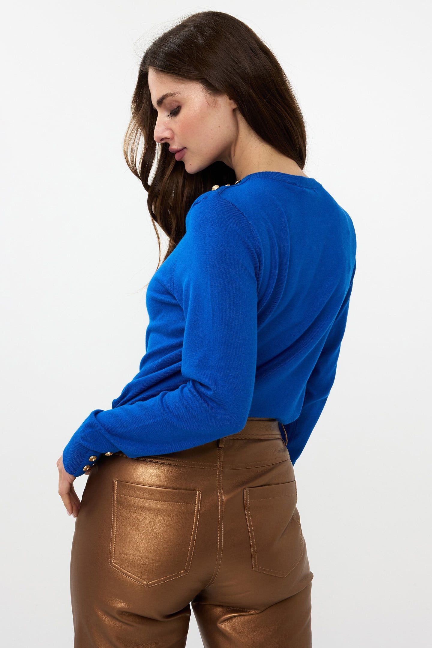 SWEATER GATHERING BUTTON DETAILS BASIC KNIT BRILLIANT BLUE 2