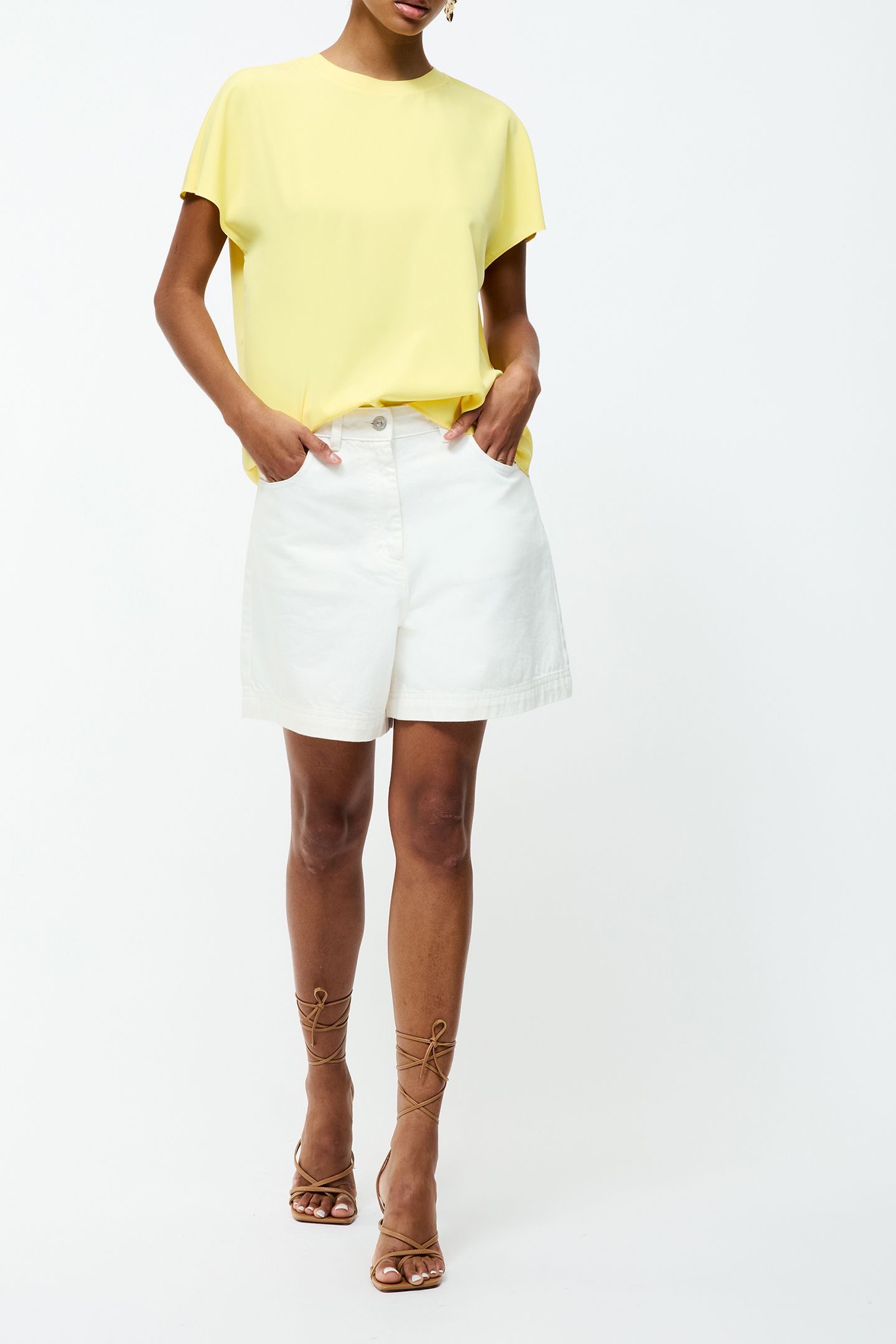 CAPRIANA CREPE CREW NK TOP BUTTER YELLOW 1