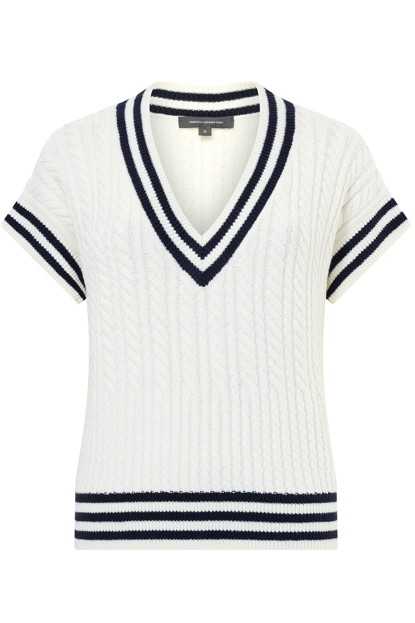 BABYSOFT CABLE KNIT V-NECK TANK VEST WINTER WHT/DUCH BLUE 4