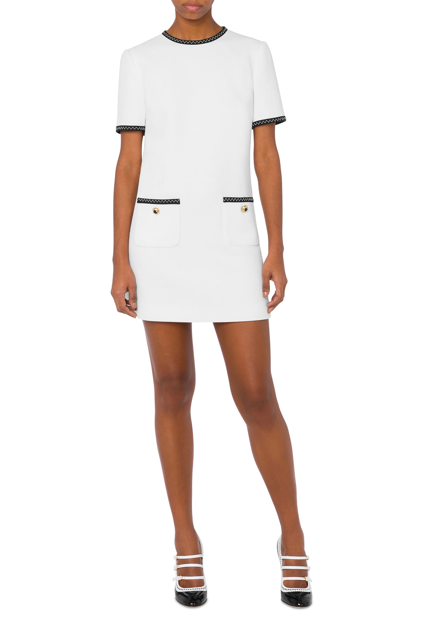 GOLD HEART BUTTONS SHORT-SLEEVED DRESS WHITE 1