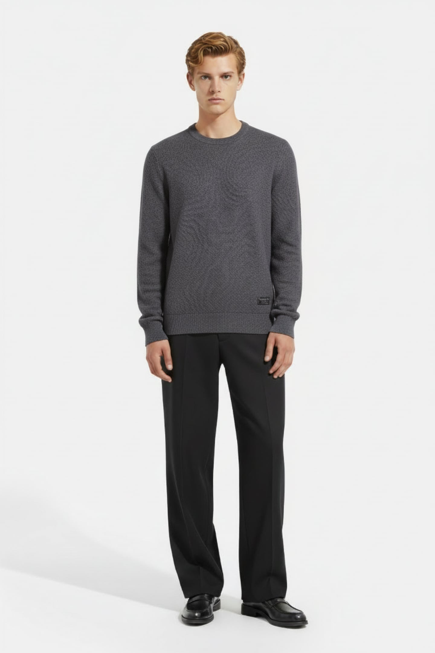 SS NEPS TEXTURE STITCH SWEATER CREW DARK GREY 1