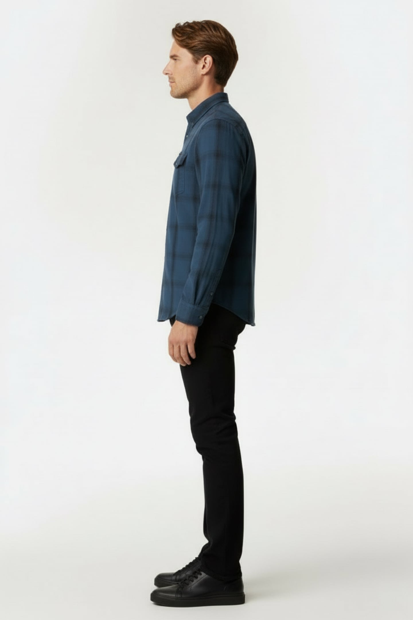 GUESS ECO LS SUNSET SHIRT NAVY FADED CHECK 3