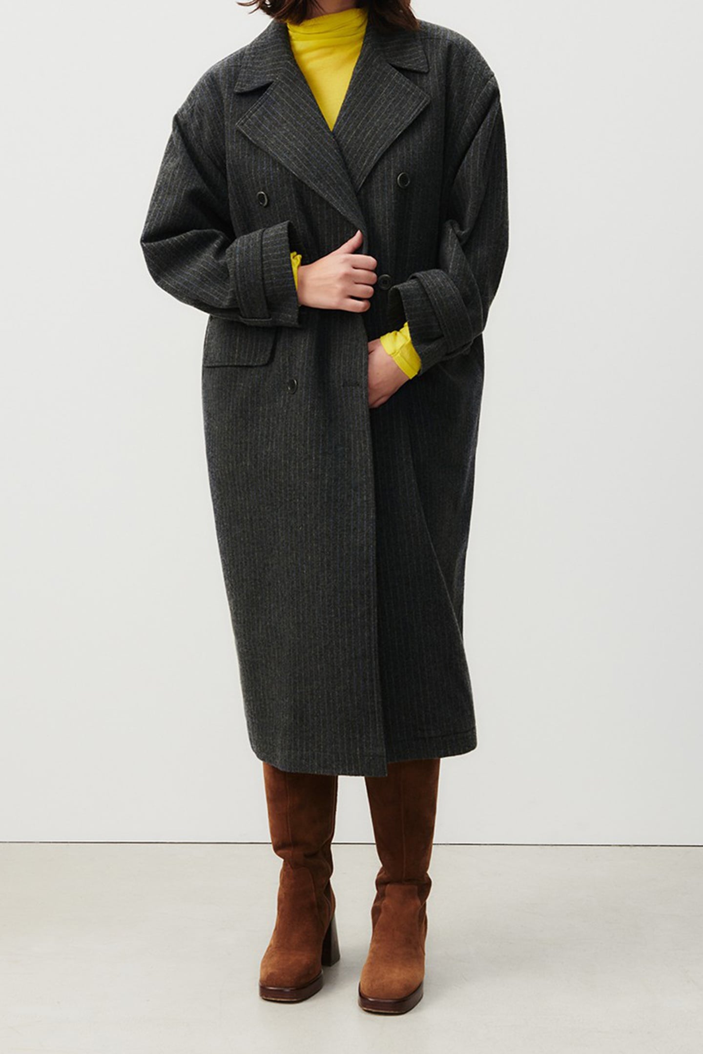 WOOL COAT GREY AND BLUE STRIPES 2