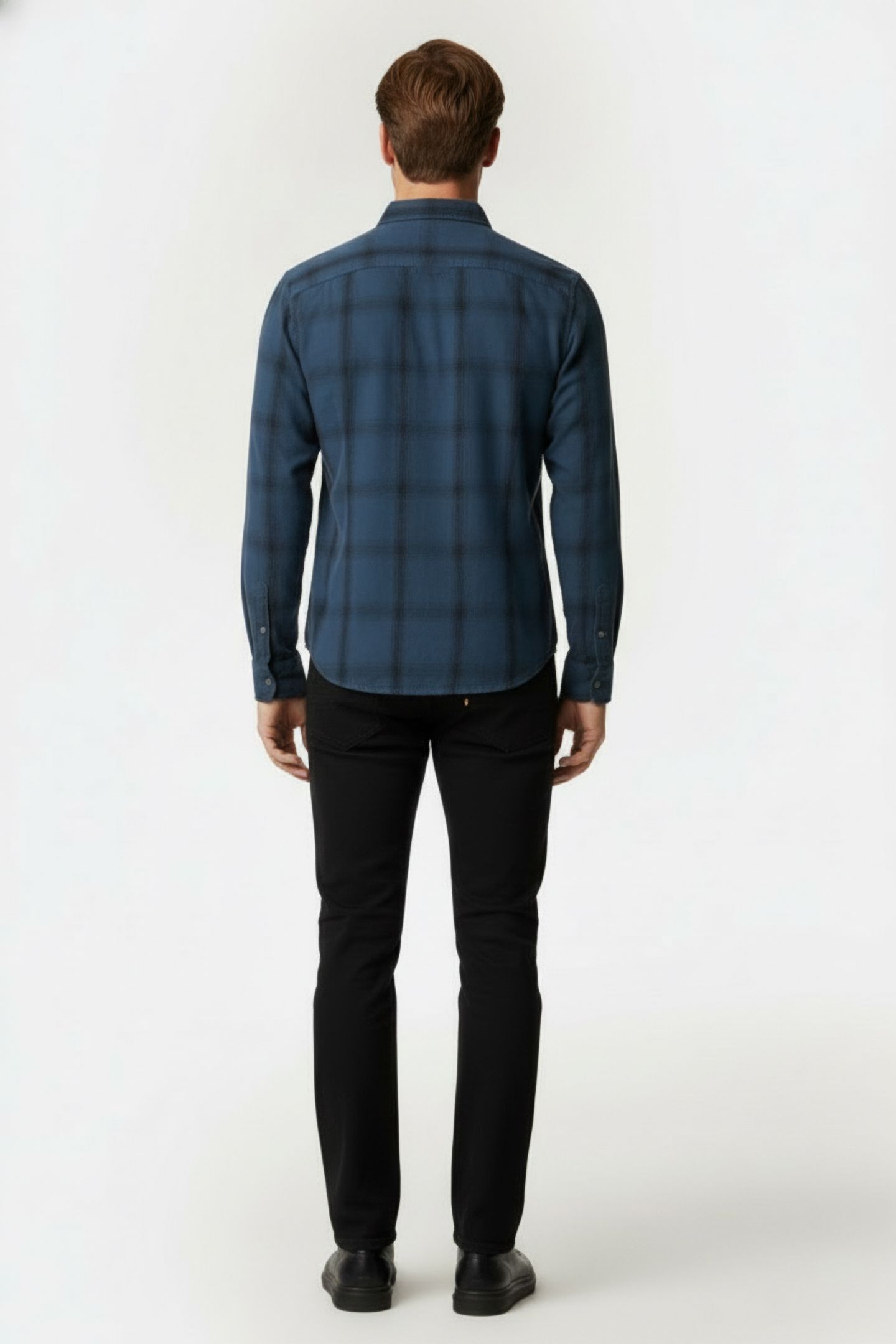 GUESS ECO LS SUNSET SHIRT NAVY FADED CHECK 2