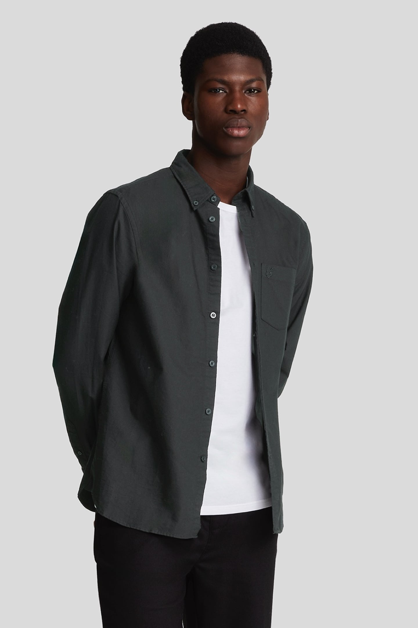 TONAL EAGLE PLAIN OXFORD SHIRT JET BLACK 1