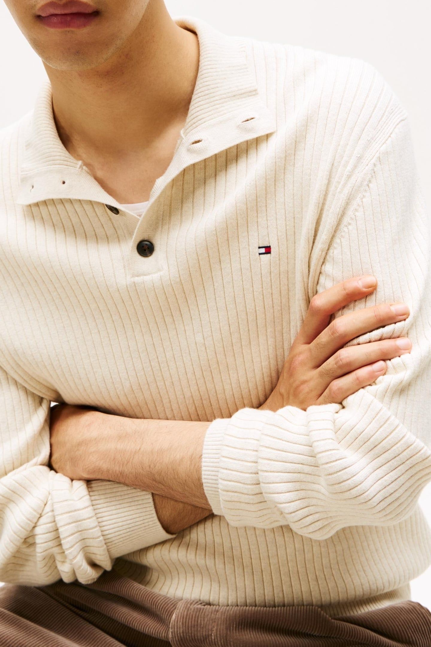 PIMA COTTON MOCK NECK SWEATER HEATHERED OATMILK 5
