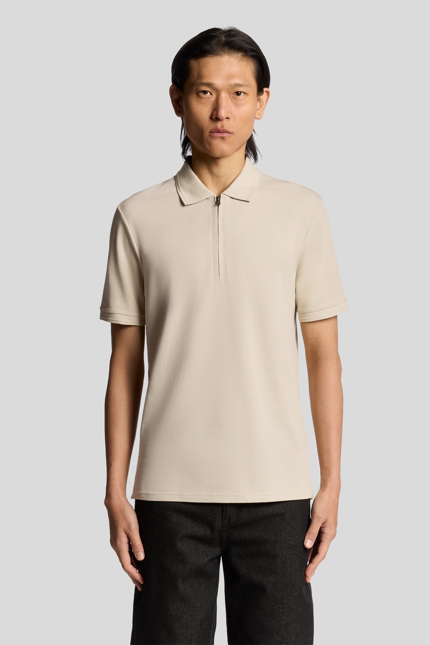 OTTOMAN HALF ZIP POLO SHIRT GREY TAUPE 2