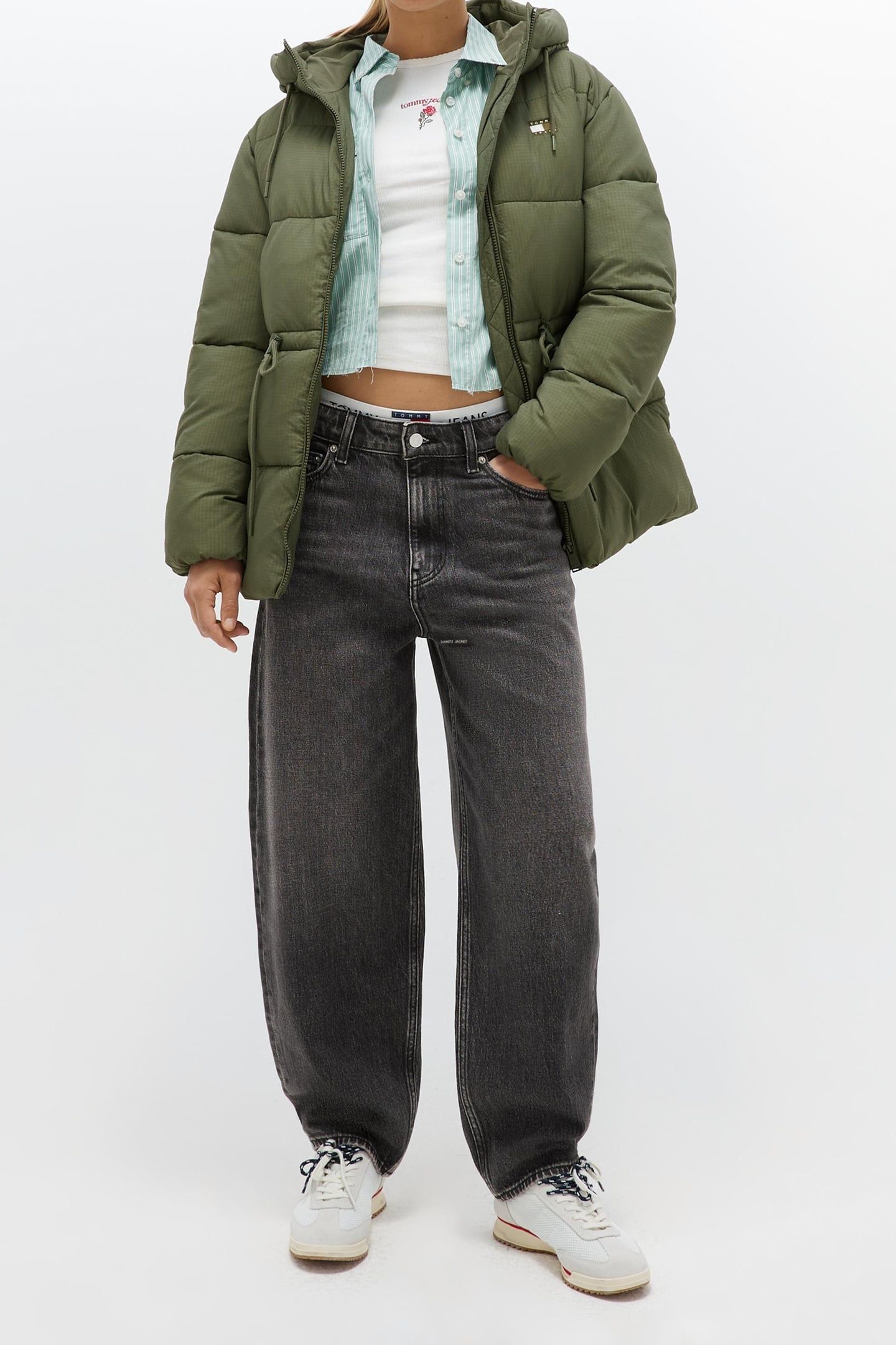 HOODED MIDI PUFFER JACKET PEWTER GREEN 1