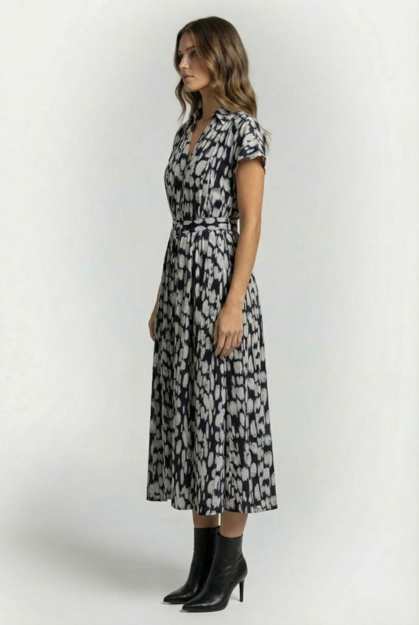 ISLANNA CREPE SS MIDI DRESS MARINE/WHITE 3