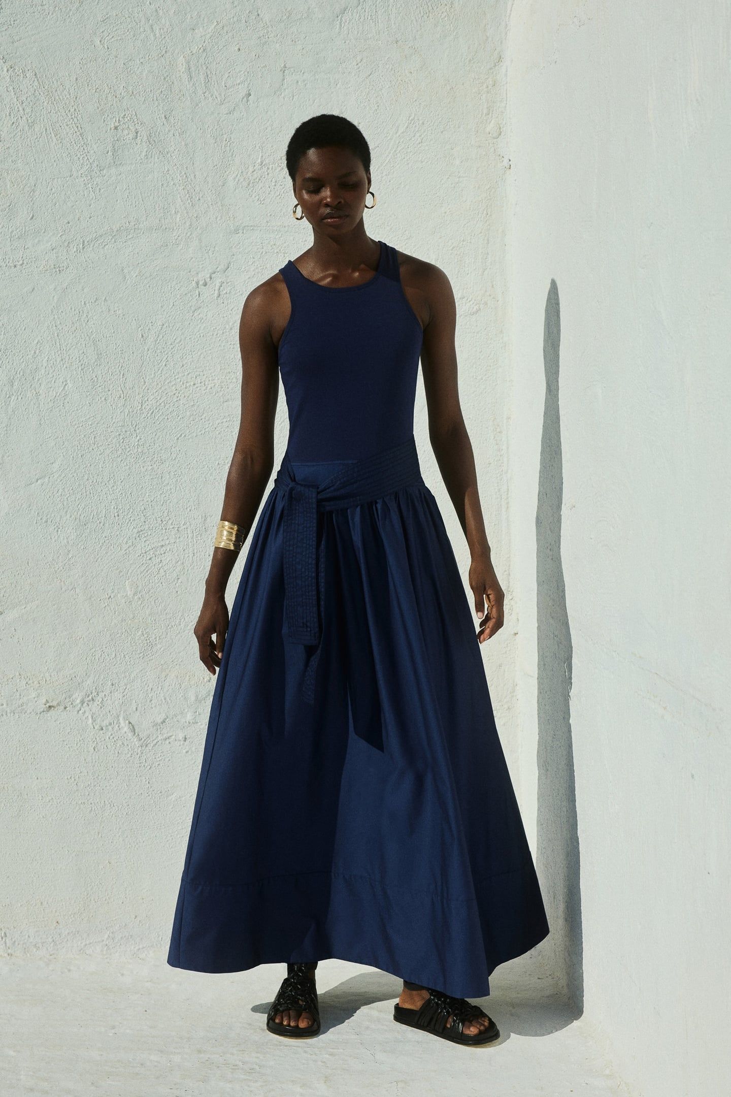 LIVELY LONG DRESS POPLIN WITH BELT NAVY 6