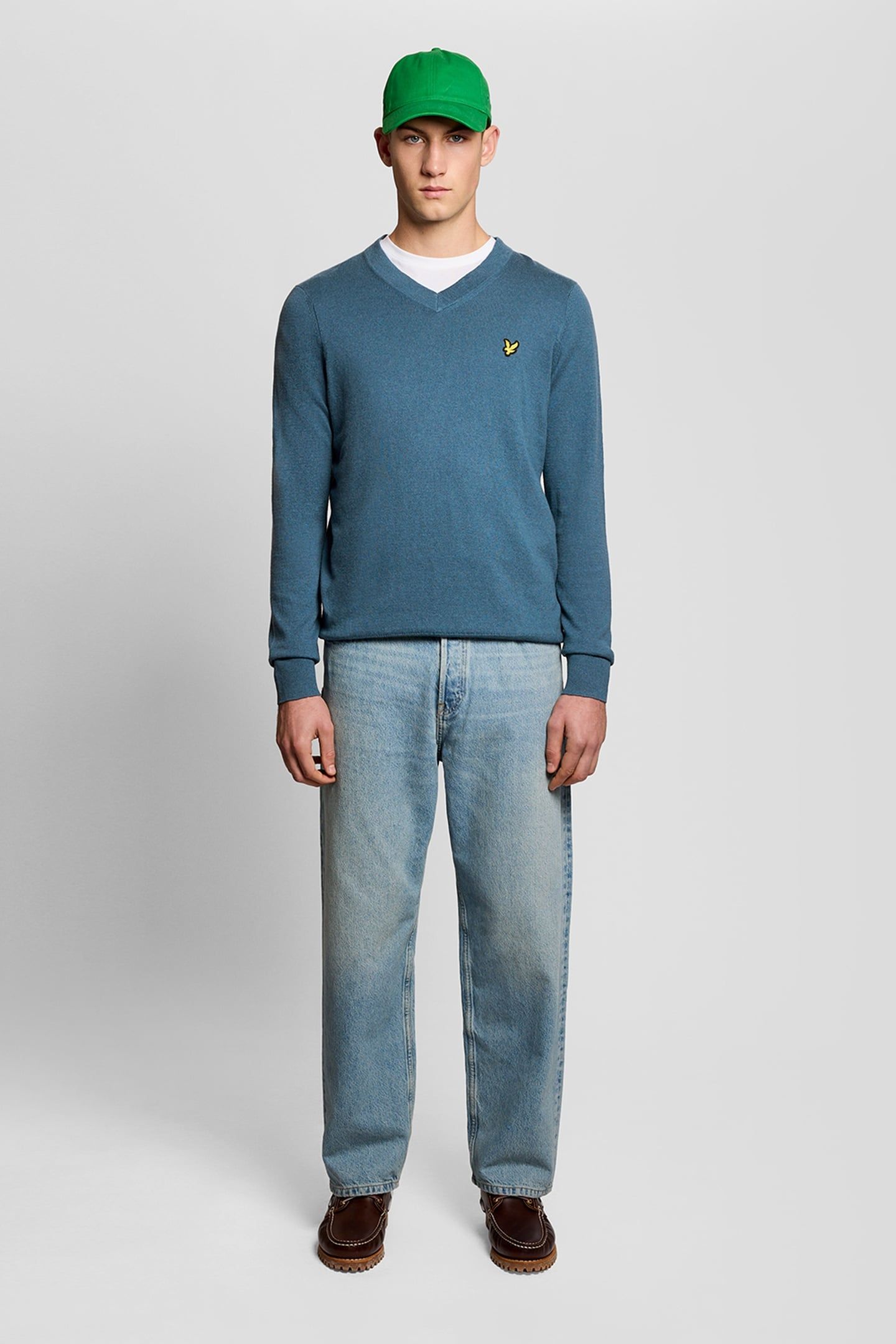 COTTON MERINO V NECK JUMPER DEEP WATER 1