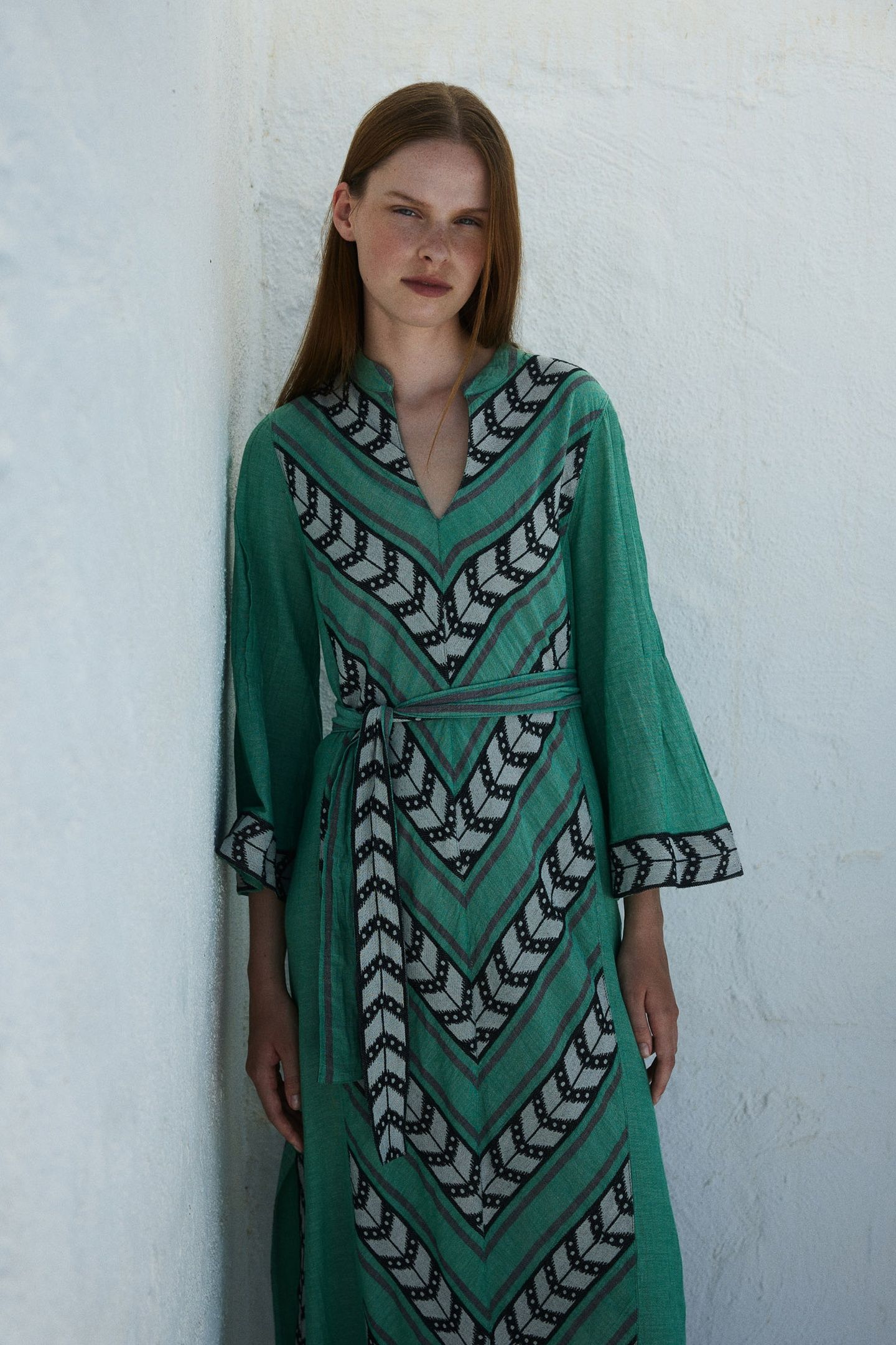 NEW LONG DRESS JACQUARD GREEN BLACK 1