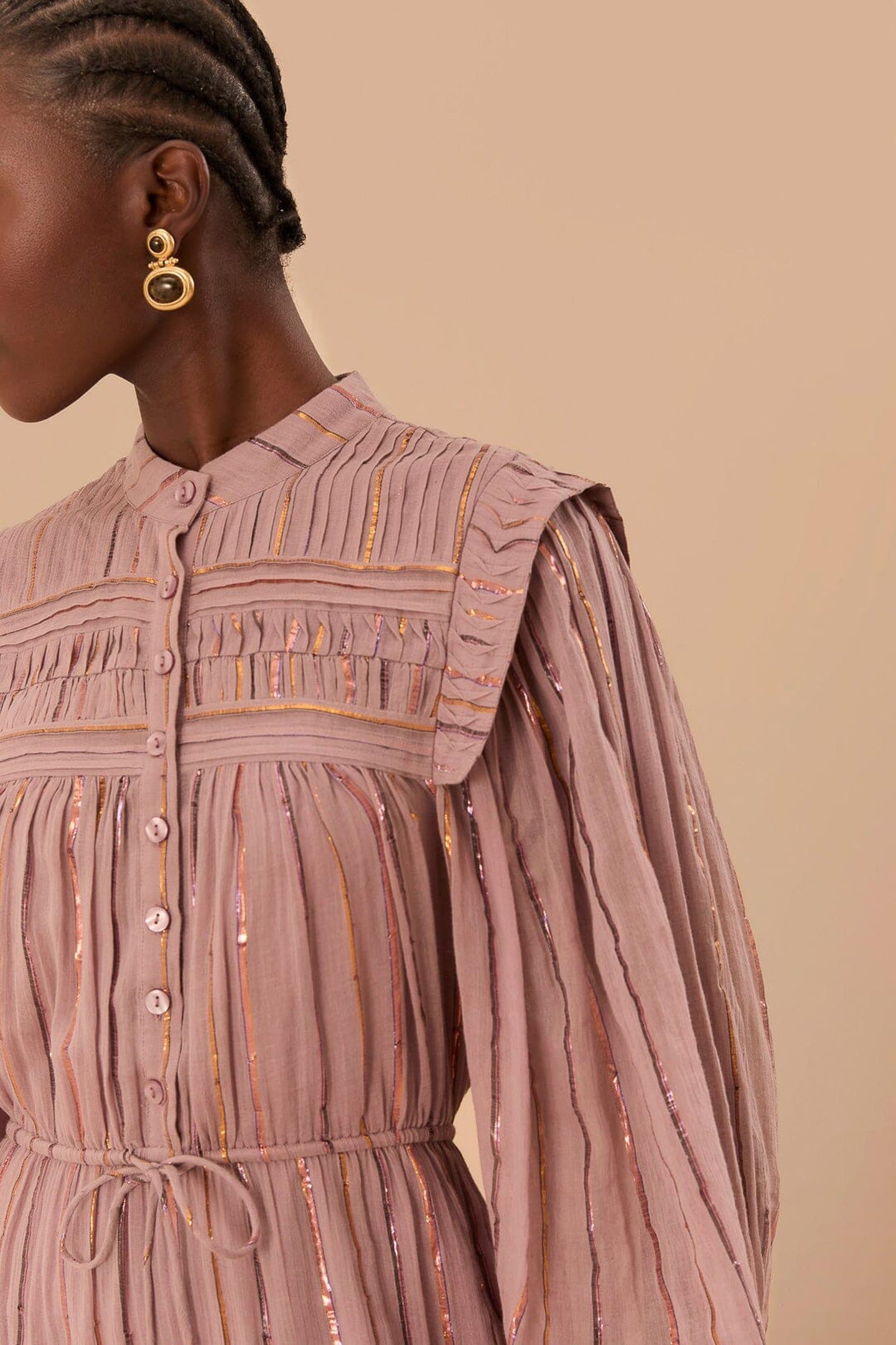 LIGHT PINK PLEATED YOKE TIERED MAXI DRESS 2
