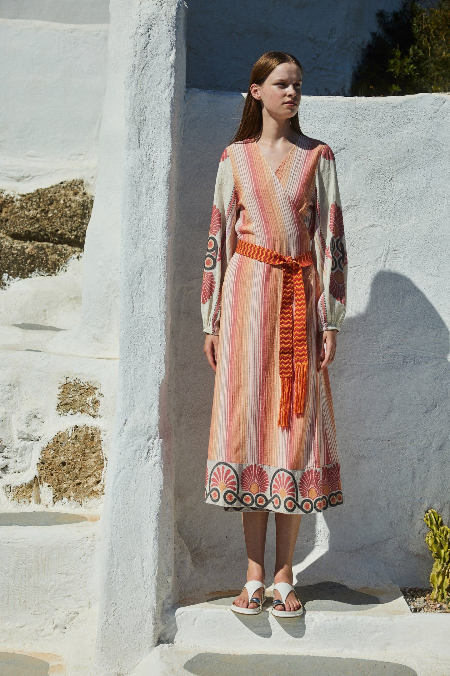 ZHN LONG DRESS JACQUARD WITH BELT RED ORANGE 1